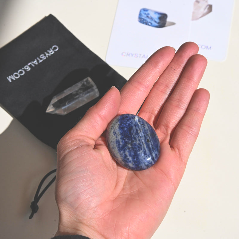 Intuition Pouch with Sodalite & Quartz Crystals - Spiritual Healing, Meditation & Energy Balancing Stone Set for Yoga, Reiki & Mindfulness Practice