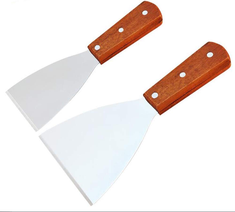 WOIWO 2PCS Stainless Steel Spatula with Wooden Handle - Pizza Turner, Steak Flipper, Kitchen Baking Utensil for Grilling, Frying & Serving - Perfect for BBQ, Camping & Home Cooking