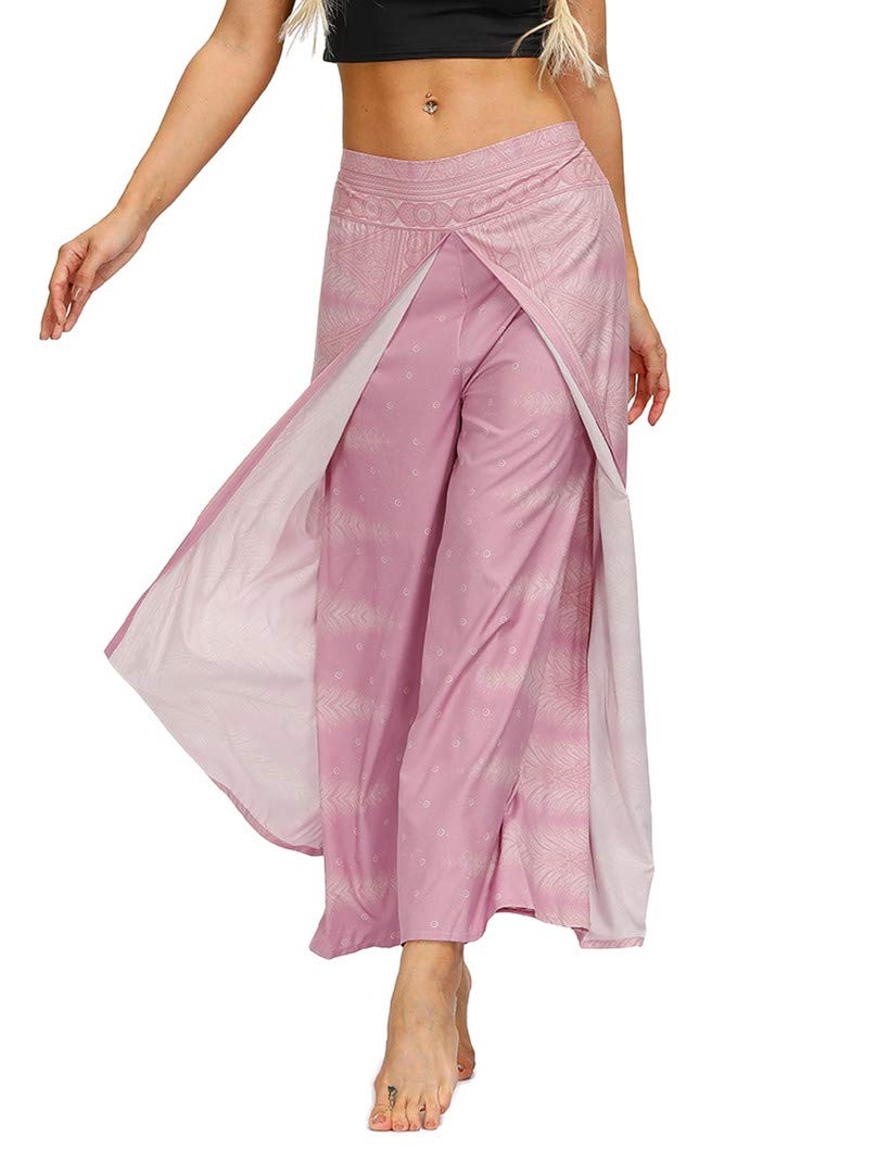 GLUDEAR Women's Boho Printed Palazzo Pants with Side Split - High Waisted Wide Leg Yoga Pants for Workout, Lounge & Travel - Comfortable Stretchy Workout Pants for Yoga, Gym, Running & Everyday Wear