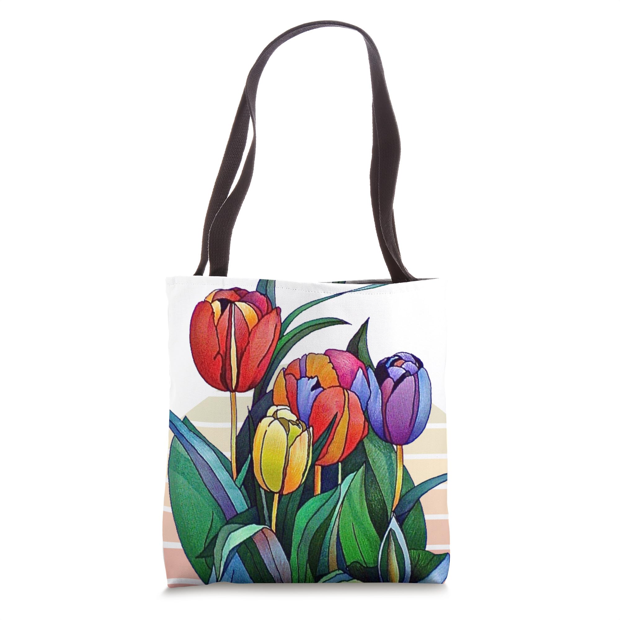 Stylish Tulips and Sun Floral Tote Bag for Women - Lightweight & Durable Canvas Shopping Bag - Perfect for Beach, Grocery, Work & Travel