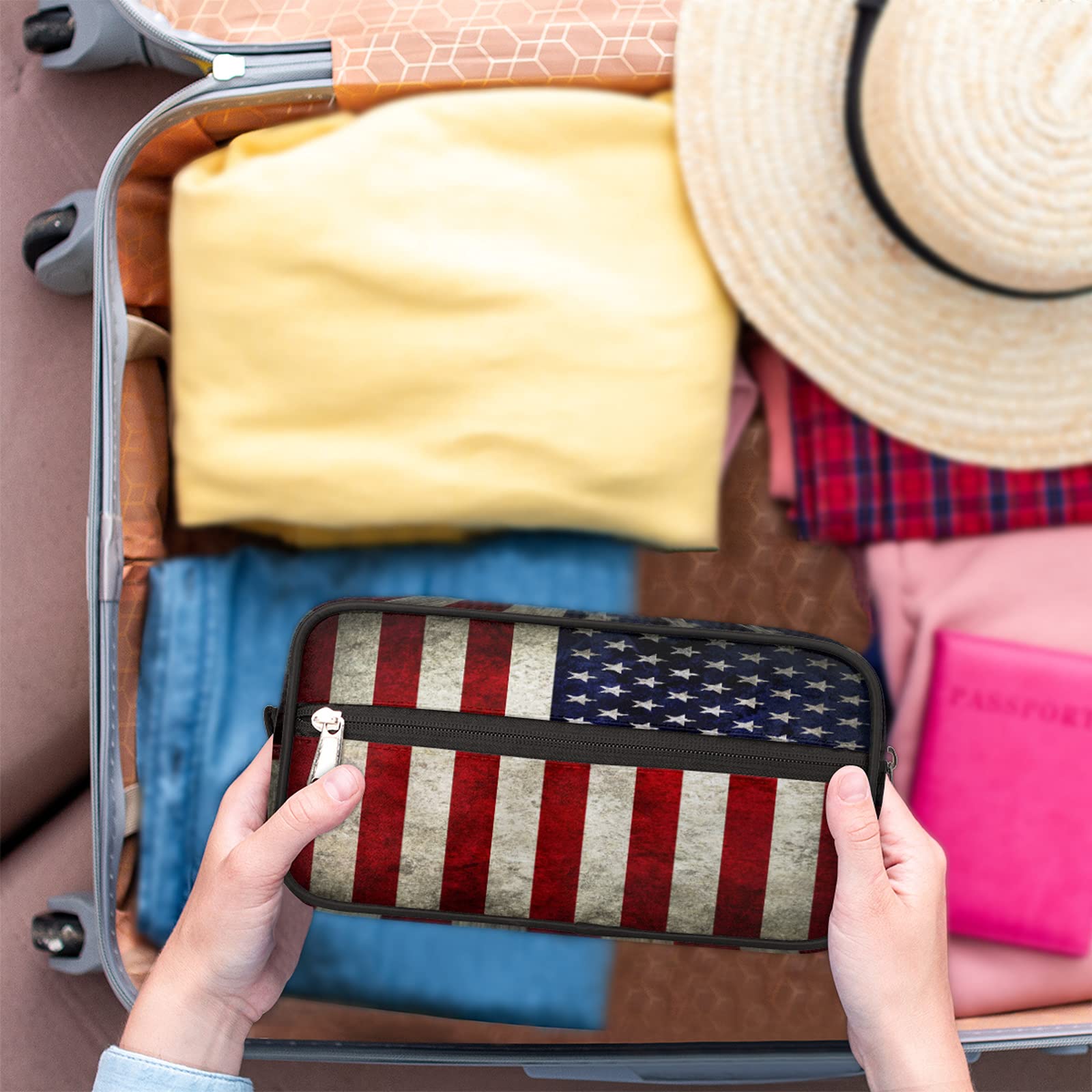 Pardick Retro USA Flag Waterproof Travel Toiletry Bag - Large Capacity Cosmetic & Shaving Organizer for Men & Women - Perfect for Camping, Gym, Business Trips & Vacation Essentials