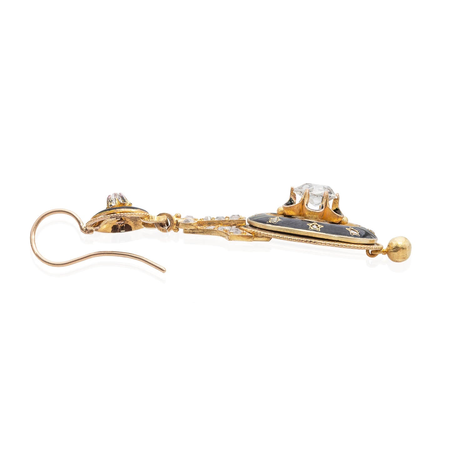Victorian Style 15kt Gold Black Enamel Diamond Earrings 2.25ctw - Elegant Jewelry for Weddings, Parties & Special Occasions