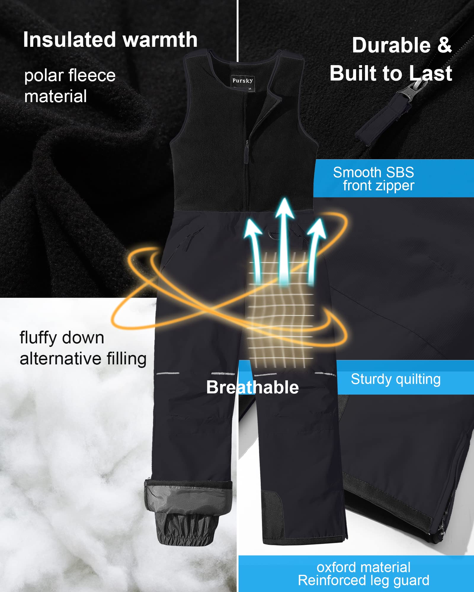 Pursky Kids Snow Pants for Girls - Insulated Waterproof Winter Ski Bibs with Fleece Lining for Snowboarding & Outdoor Activities | Perfect for Skiing, Sledding & Cold Weather Play