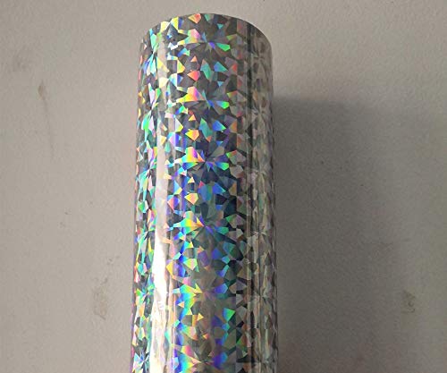 Holographic Foil Silver Color Broken Glass Design Heat Transfer Film for DIY Crafts (64cm x 120m) - Perfect for Paper Cards, Plastic Materials, Scrapbooking & Gift Wrapping