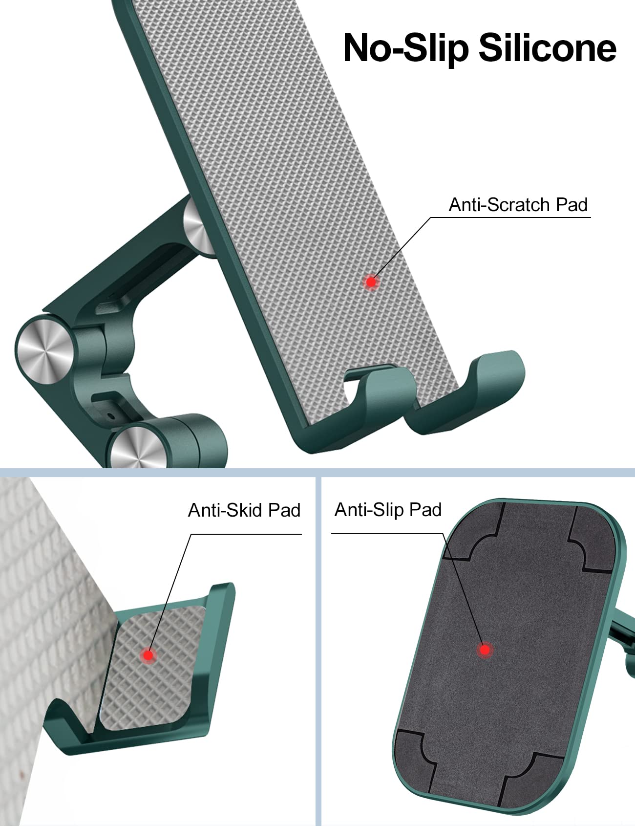 OCYCLONE Adjustable Phone Stand for Desk - Foldable, Height & Angle Adjustable Cell Phone Holder Compatible with iPhone, iPad, Tablets 4-11 Inches (Green) - Perfect for Work, Study, Video Calls & Hands-Free Viewing
