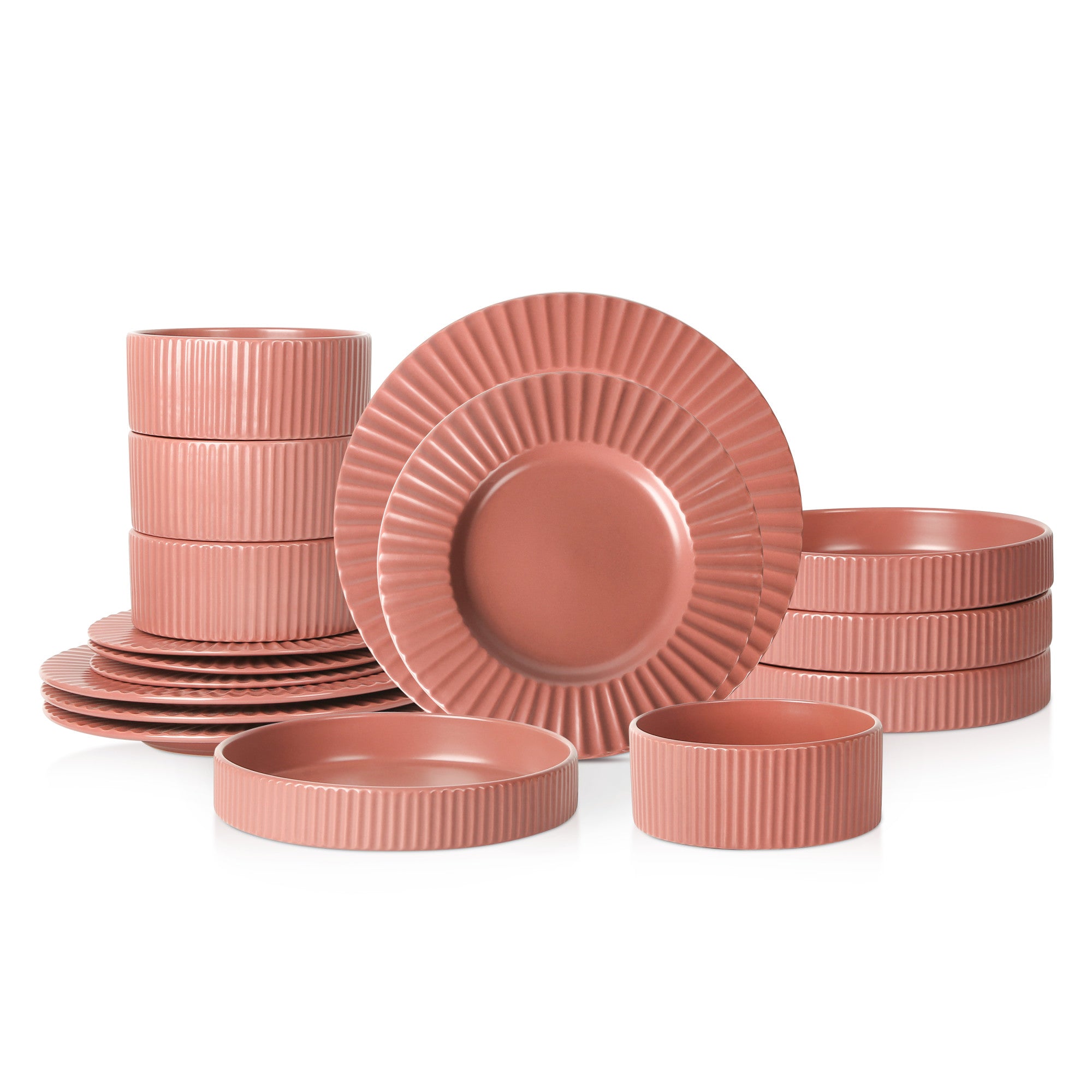 Premium Lusso Stoneware Dinnerware Set - 16-Piece Redwood Collection for Elegant Dining & Entertaining | Durable & Stylish Dinner Plates, Bowls, Mugs | Perfect for Family Meals, Dinner Parties & Holiday Gatherings