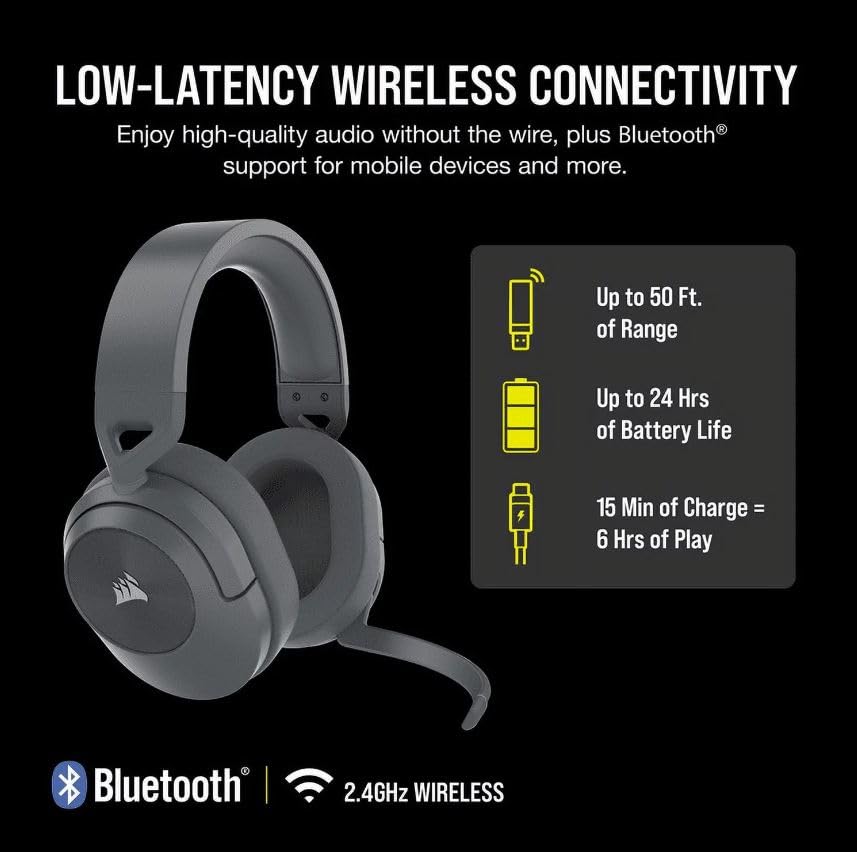 Corsair HS55 Wireless Core Gaming Headset - Bluetooth & Wireless Audio for PC, PS5, PS4, Mobile - Graphite Gray (Renewed) - Perfect for Competitive Gaming & Streaming