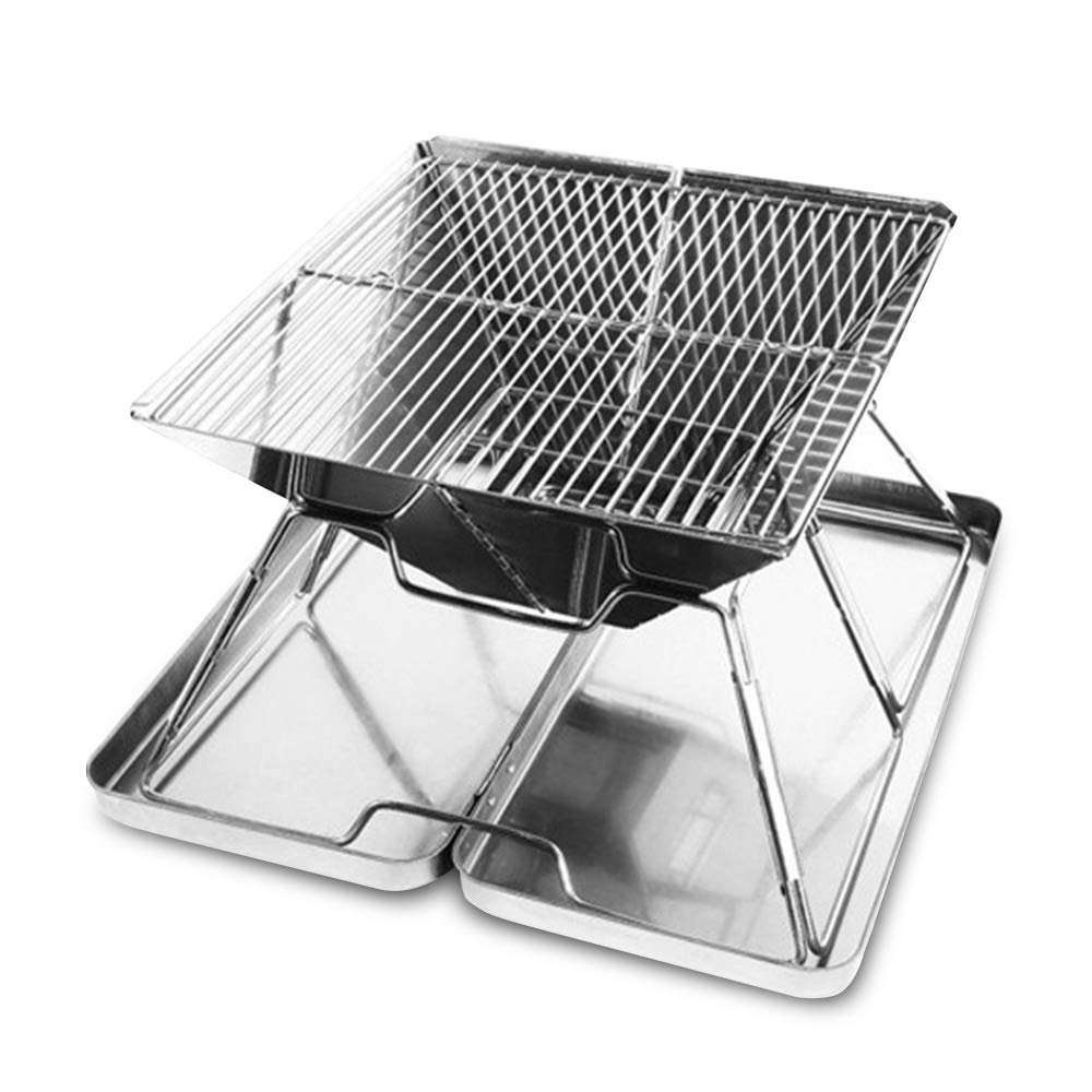 Portable Stainless Steel Foldable BBQ Charcoal Grill - Lightweight Camping Grill for Outdoor Barbecue, Picnics, Tailgating & Backyard Parties - Perfect for Camping, Beach Trips and RV Adventures
