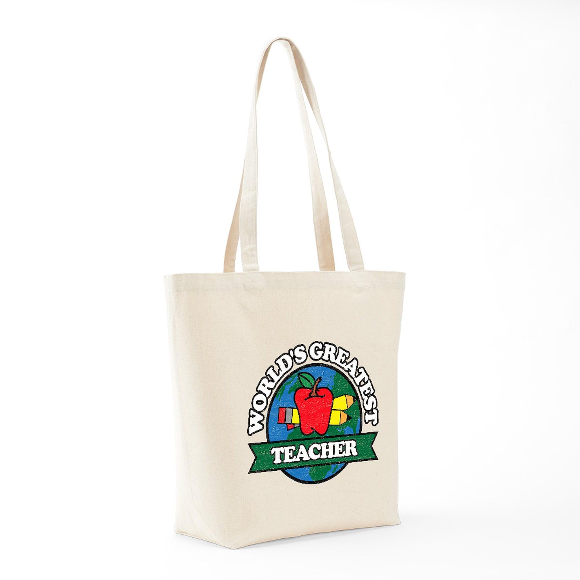 World's Greatest Teacher Tote Bag - Natural Canvas Reusable Shopping Bag for School, Work & Groceries - Eco-Friendly Teacher Gift Idea
