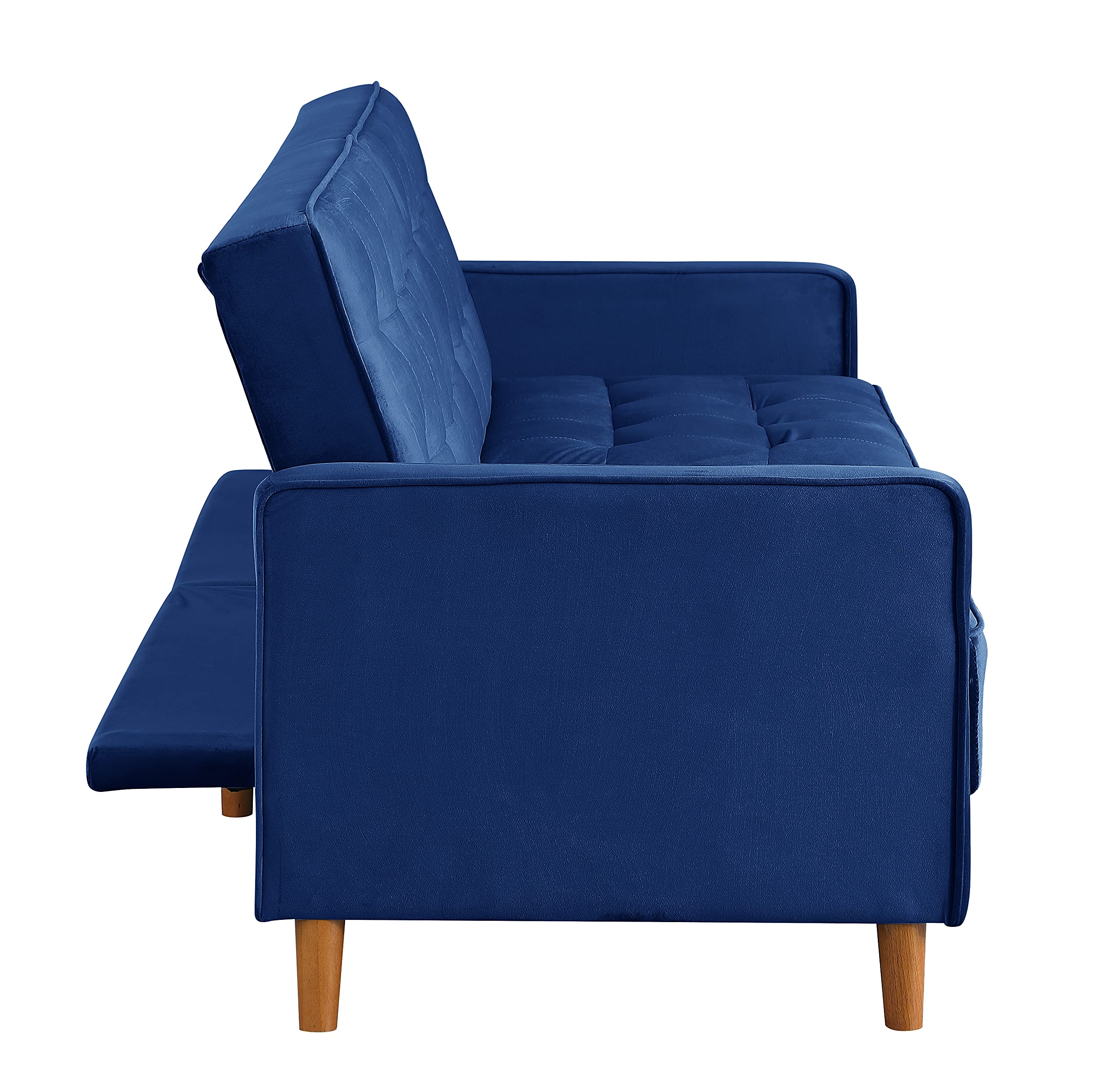 Velvet Sofa Bed - Convertible Mid Century Modern Loveseat with Reclining Function & Square Arms | Blue Upholstered Sleeper Sofa for Small Spaces | Perfect for Living Rooms, Guest Rooms & Studio Apartments