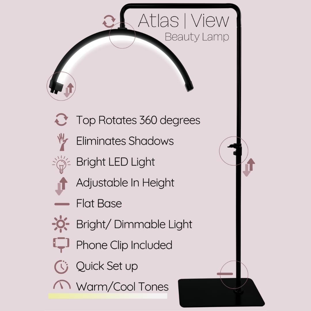 Professional LED Beauty Lamp - Adjustable Eyelash Extension Light, Tattoo Artist & PMU Lighting for Estheticians, Facial Treatments, Eyebrow Microblading - Perfect for Salon, Spa, Skincare & Content Creation (Black)