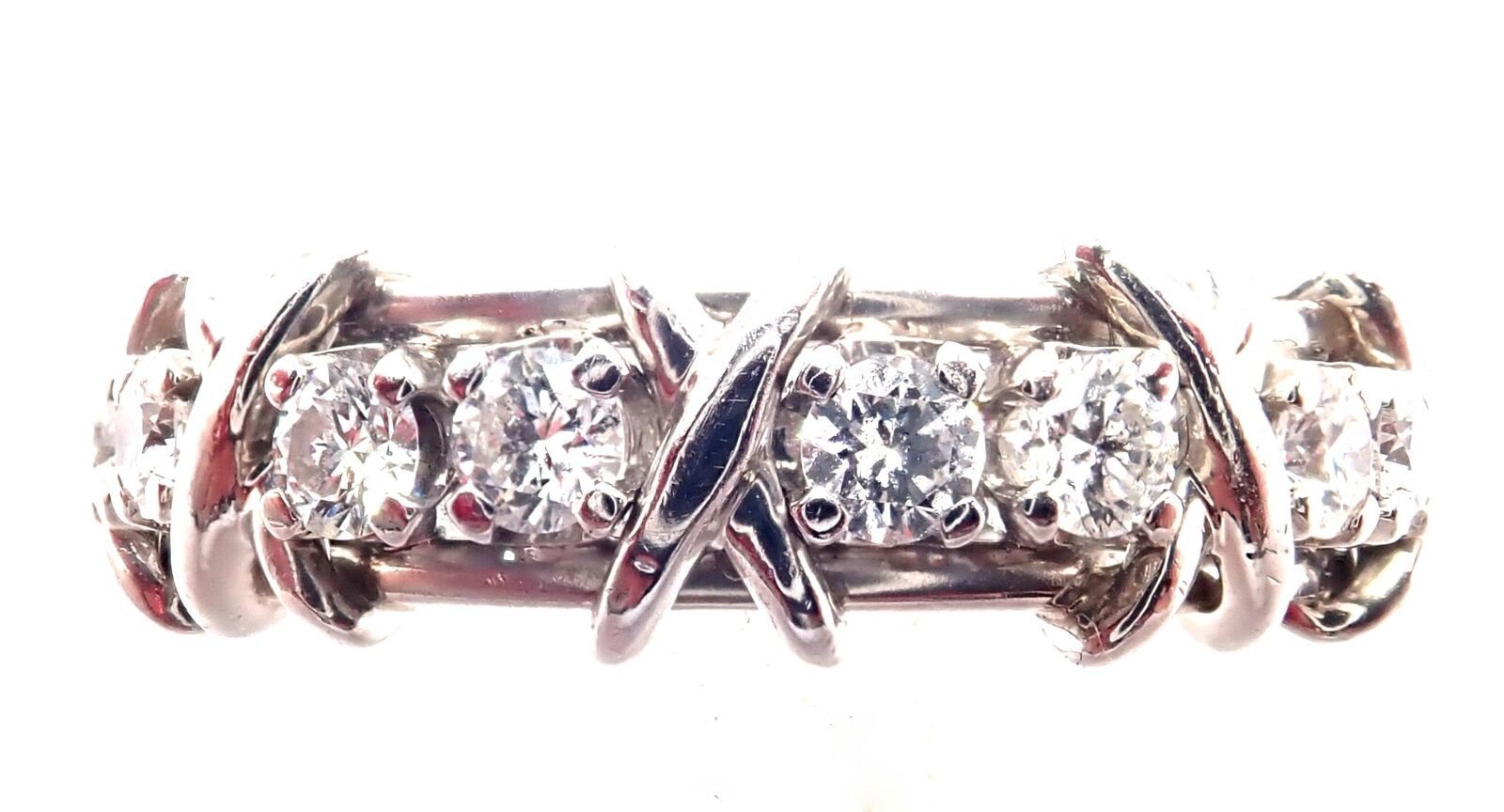 Tiffany & Co Jean Schlumberger Platinum 16 Stone Diamond Band Ring Size 8.25 - Elegant Wedding, Anniversary & Engagement Jewelry Gift for Her