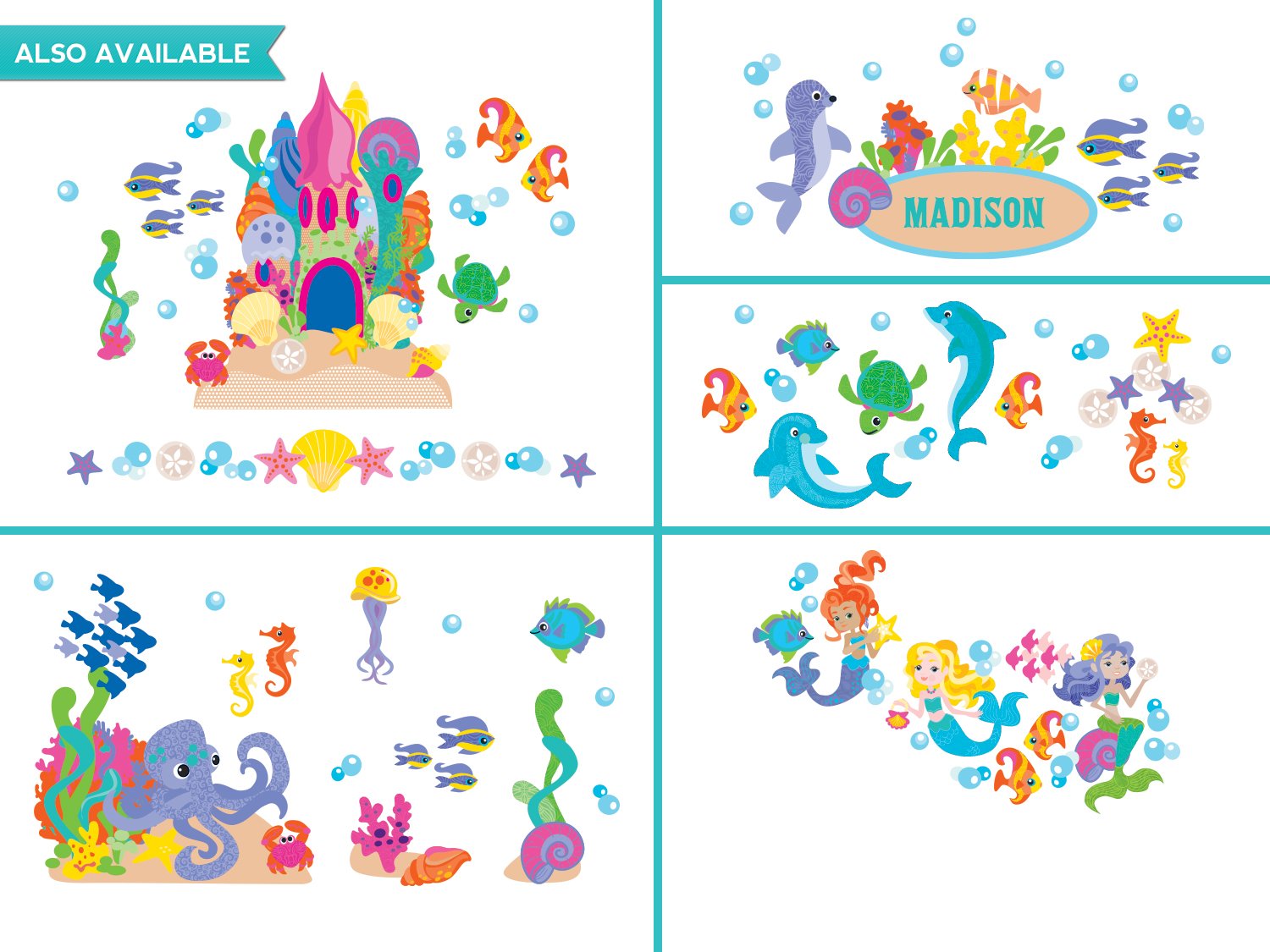 Ocean Fabric Wall Decal Set - Underwater Sea Theme with Fish, Octopus & Seahorses | Reusable & Repositionable Jumbo Wall Stickers for Kids' Room, Nursery & Classroom Decor