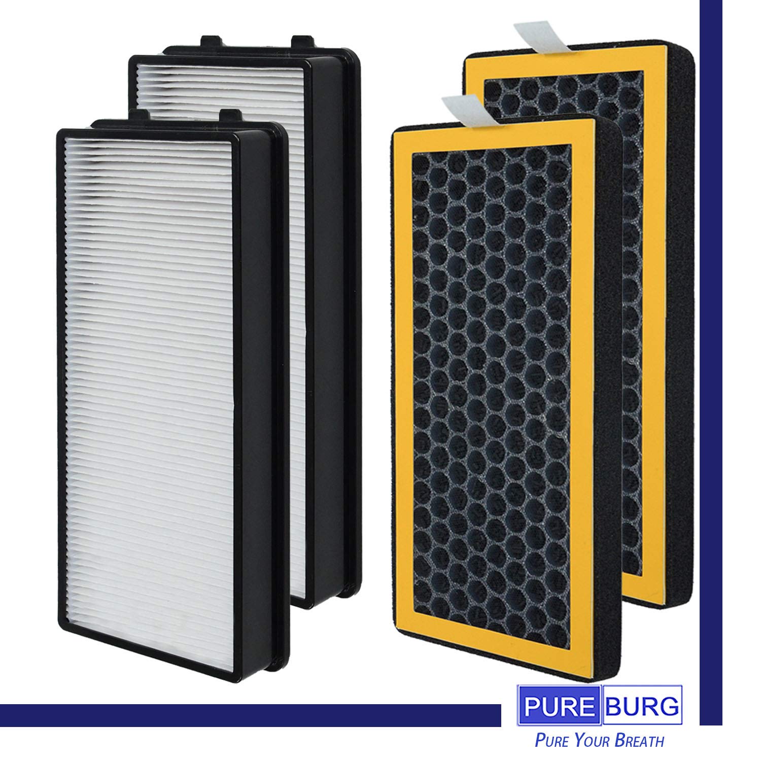 PUREBURG 2-Pack H13 HEPA & Activated Carbon Replacement Air Filters Compatible with HoMedics AT-PET01 AT-PET02 TotalClean PetPlus Tower Air Purifier - Ideal for Pet Hair, Dander, Dust & Odor Removal in Homes with Dogs & Cats