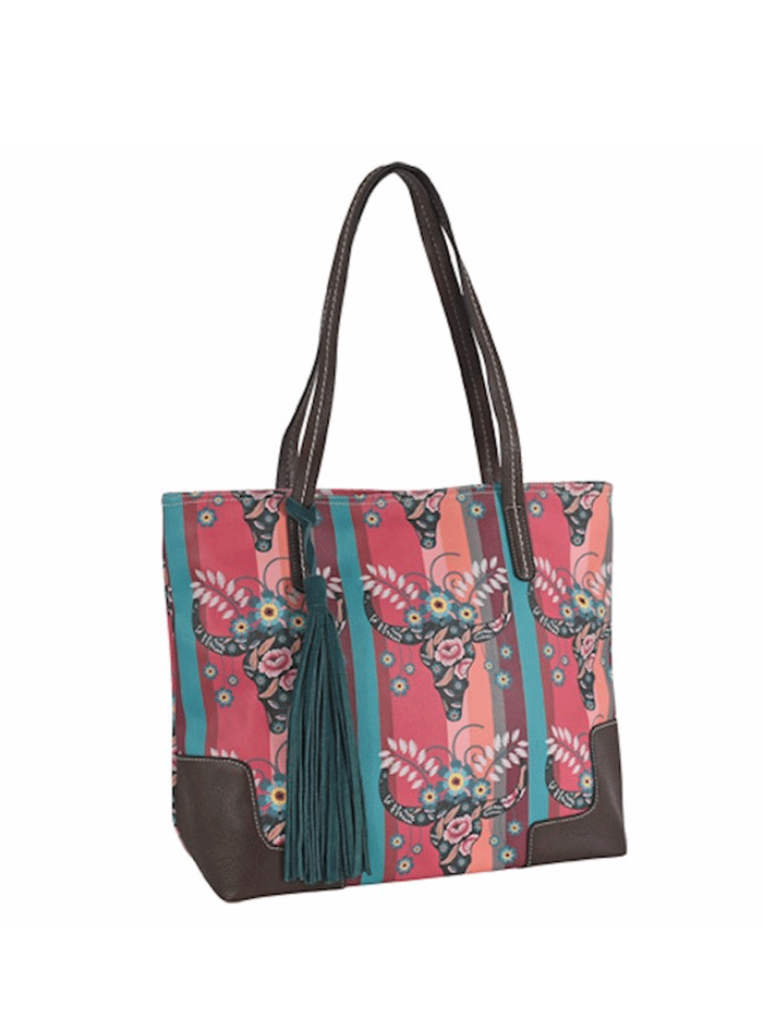 Women's Steer Head Print Tote Bag - Turquoise & Coral Crossbody Handbag for Shopping, Beach & Daily Use | Catchfly 22035600MUL