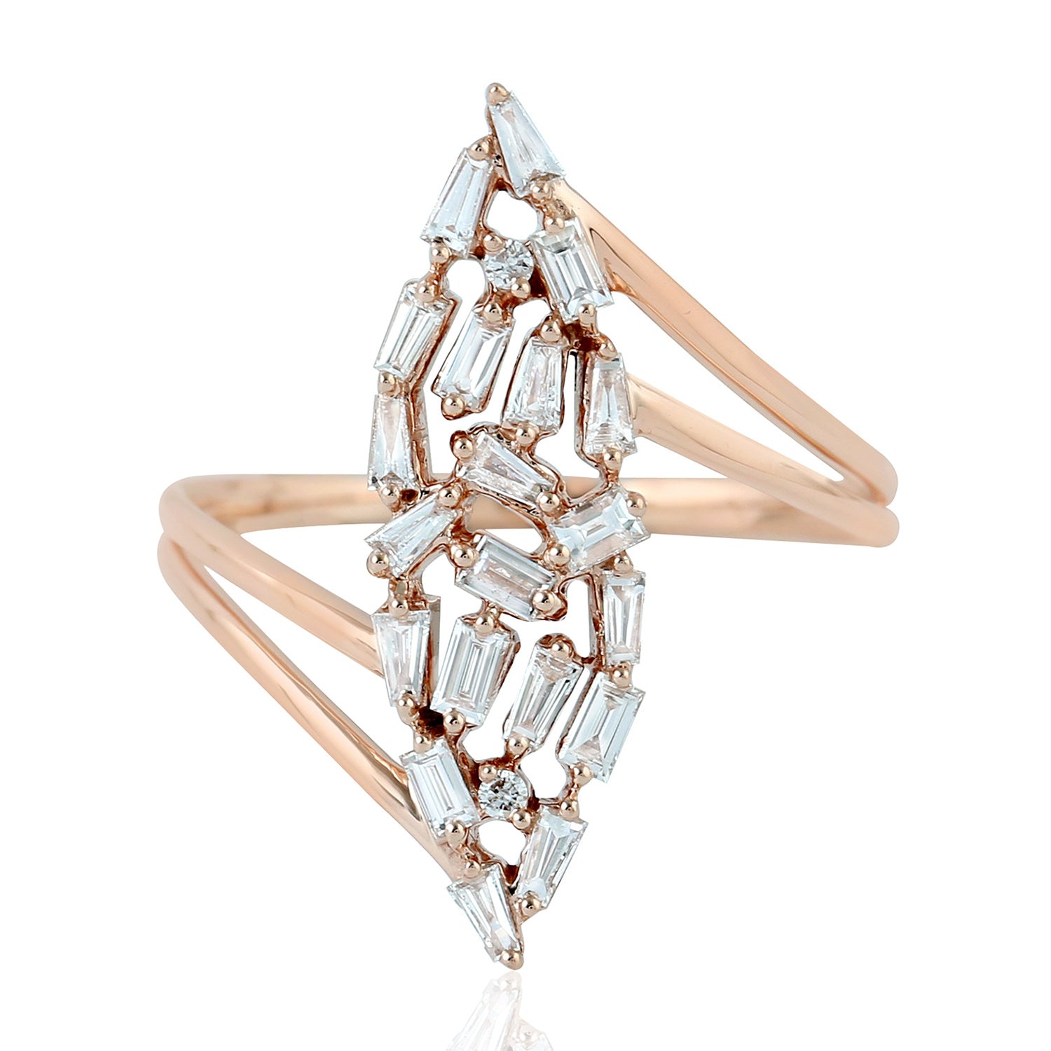 18K Rose Gold Prong Set Baguette Cut Diamond Marquise Long Engagement Ring - Perfect for Wedding, Proposal, Anniversary & Special Occasions