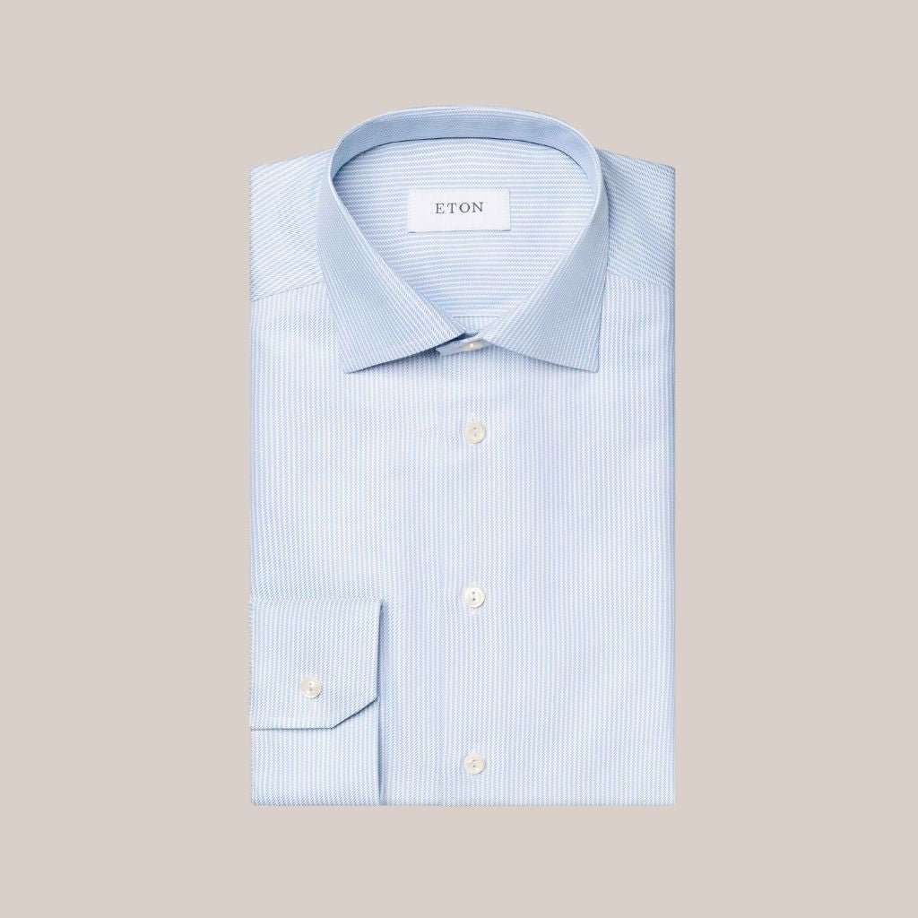 ETON Men's Light Blue Stripe Twill Dress Shirt with Single Cuff - Formal Office Wear & Business Casual Attire
