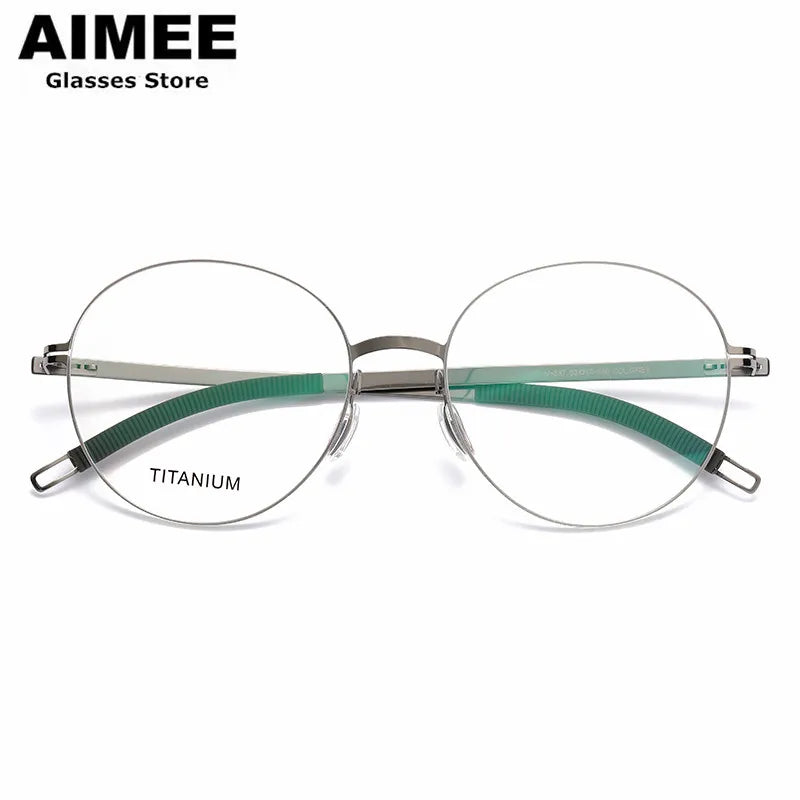 Aimee Unisex Full Rim Round Screwless Titanium Acetate Eyeglasses 2537 - Lightweight & Durable Frame for Reading, Computer Work & Everyday Wear
