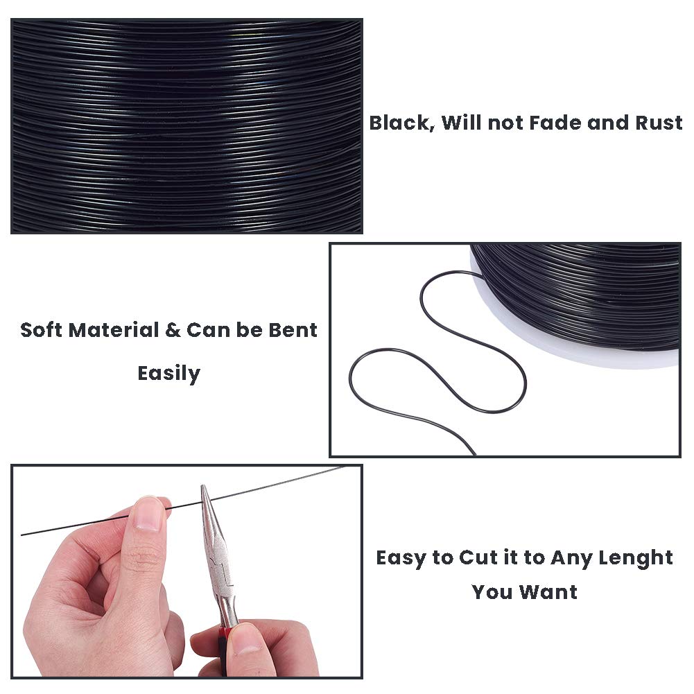 BENECREAT 20 Gauge 770FT Black Anodized Aluminum Wire for Jewelry Making, Beading, Floral Arrangements, Gem Wrapping, Model Crafts, DIY Home Decor, Garden Art, and Gift Packaging
