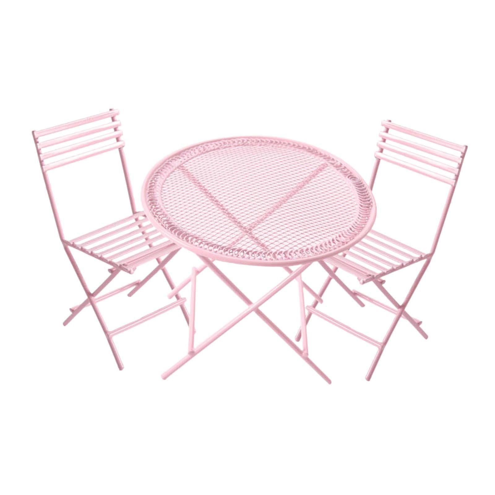 1/12 Scale Miniature Metal Dollhouse Furniture Set - Pink Patio Table & Chairs for Fairy Garden Decor | Perfect for Dollhouse, Fairy Garden & Miniature Scene Displays