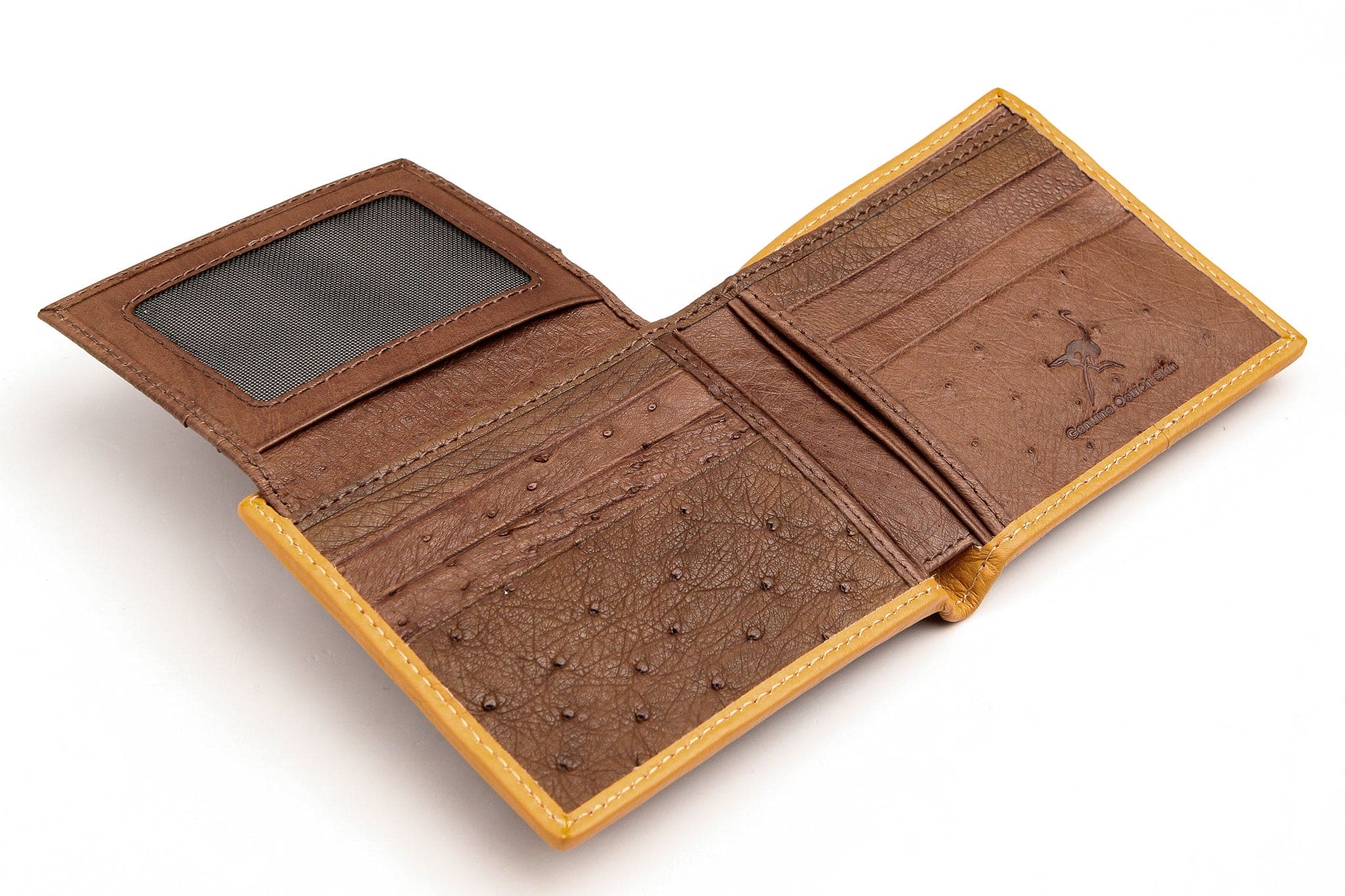 Luxury Dark Brown Two-Tone Ostrich Leather Wallet for Men - Genuine Exotic Skin Bifold Wallet with RFID Protection - Perfect for Business, Travel & Everyday Use