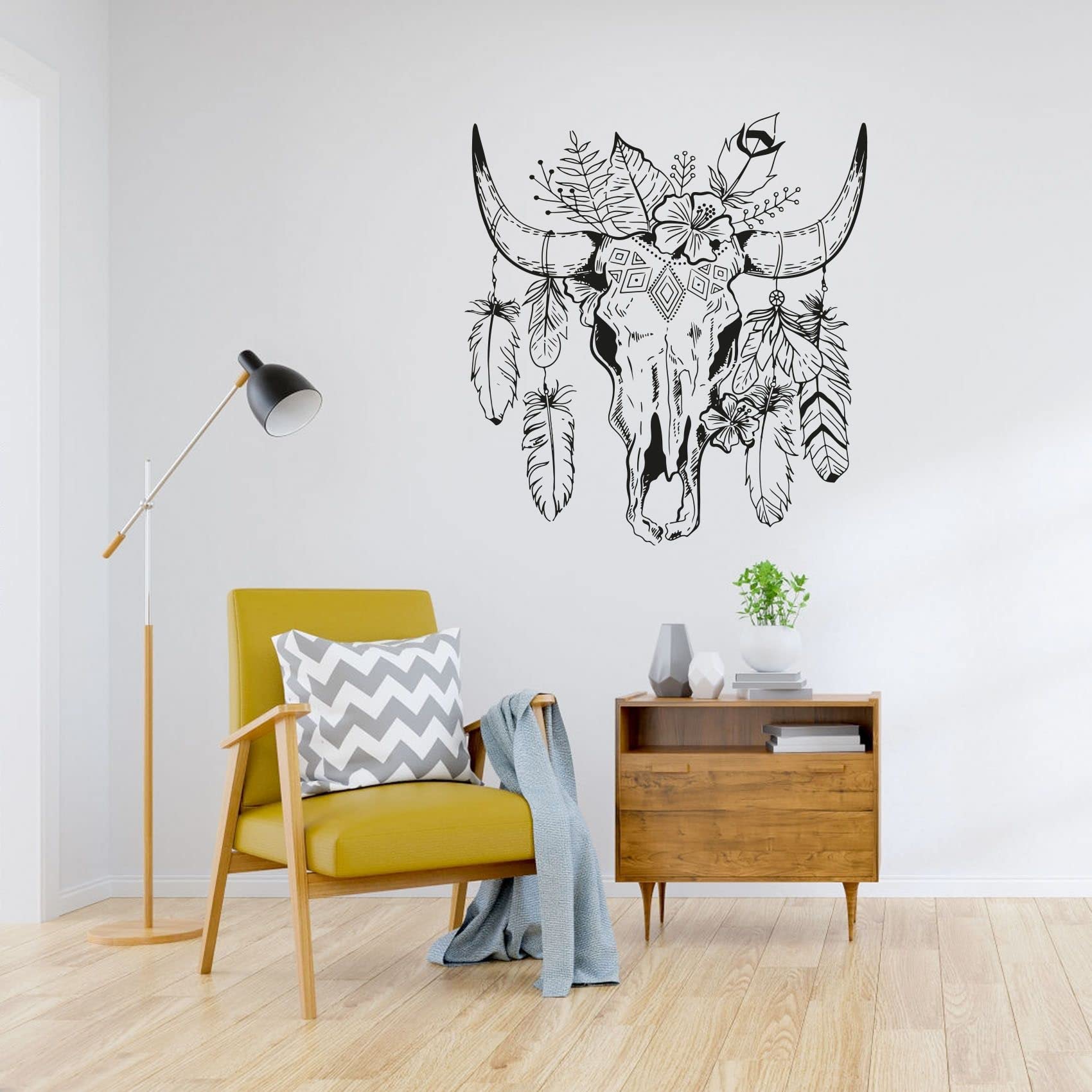 Bohemian Feather Arrow Wall Decal - Modern Abstract Vinyl Sticker Art for Kids Room, Nursery, Bedroom & Home Decor (20x20 Inch) | Perfect for Boho Chic, Gender Neutral & Playful Interior Design