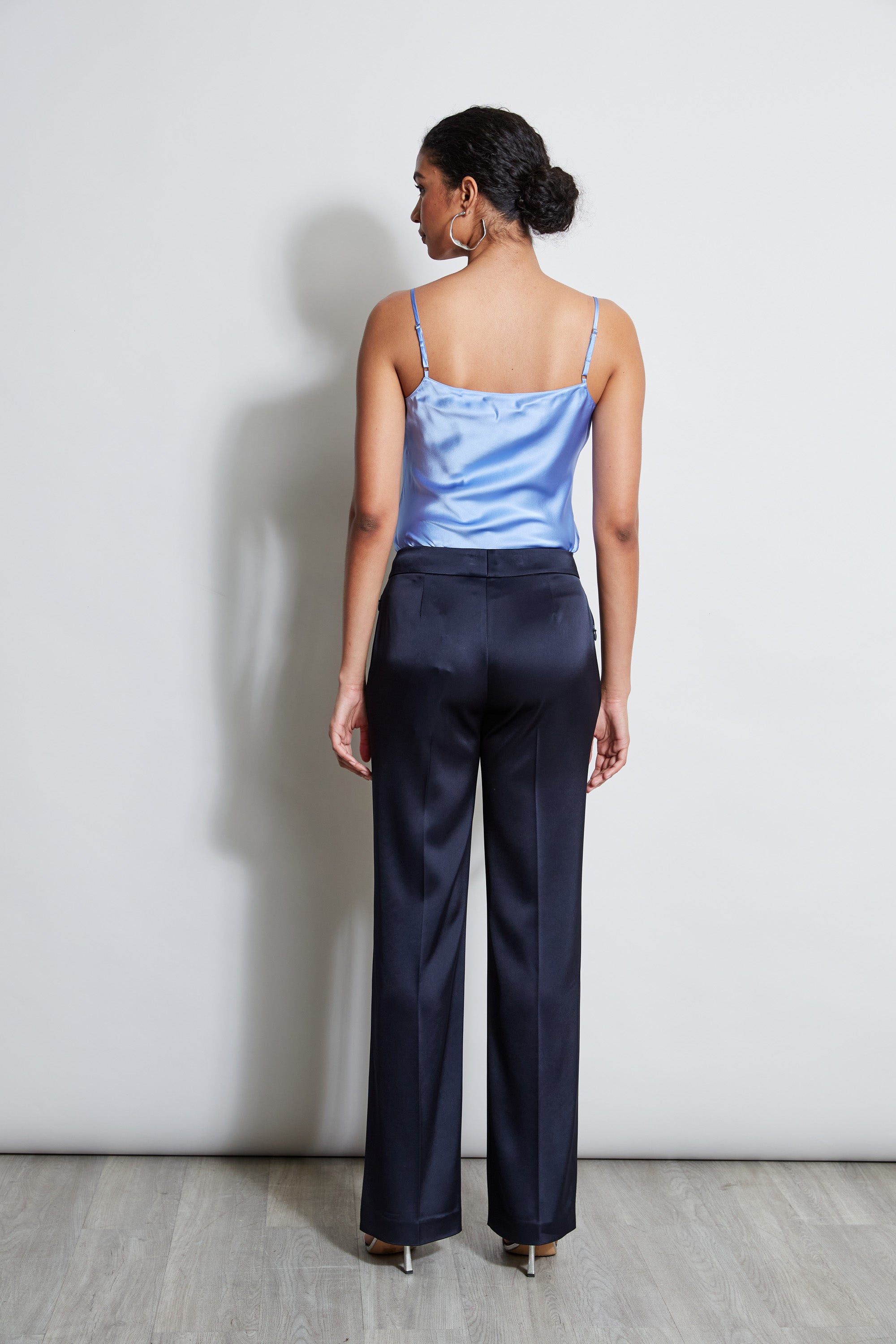Silk Satin Cami Top for Women - E107G503 Horizon Blue Lace Trim Sleepwear & Lounge Wear for Night Out or Home Relaxation