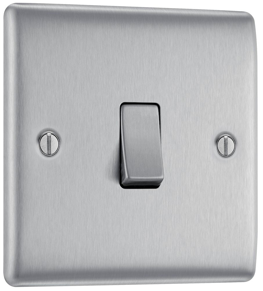 BG Nexus Metal Brushed Steel Intermediate Light Switch NBS13 - Modern Electrical Switch for Home & Office Lighting Control | Perfect for Bedrooms, Hallways, and Staircases