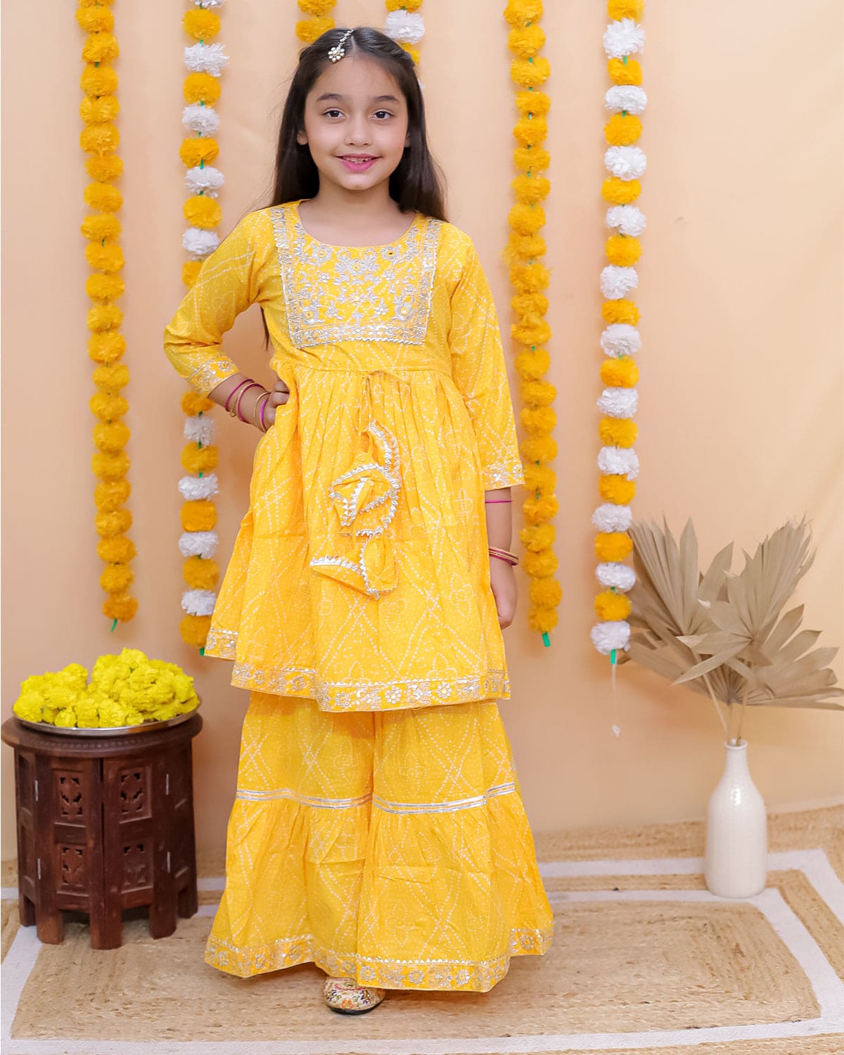 Elegant Full Sleeves Zari Embroidered Kurti with Sharara Set in Yellow | Traditional Indian Ethnic Wear for Festivals, Weddings & Special Occasions