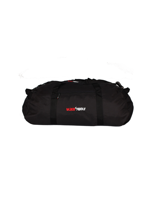 Black Wolf DufflePack 150 - Packable Travel Duffle Bag with Shoulder Strap, Lightweight Carry-On Luggage for Gym, Camping & Weekend Trips - Jet Black