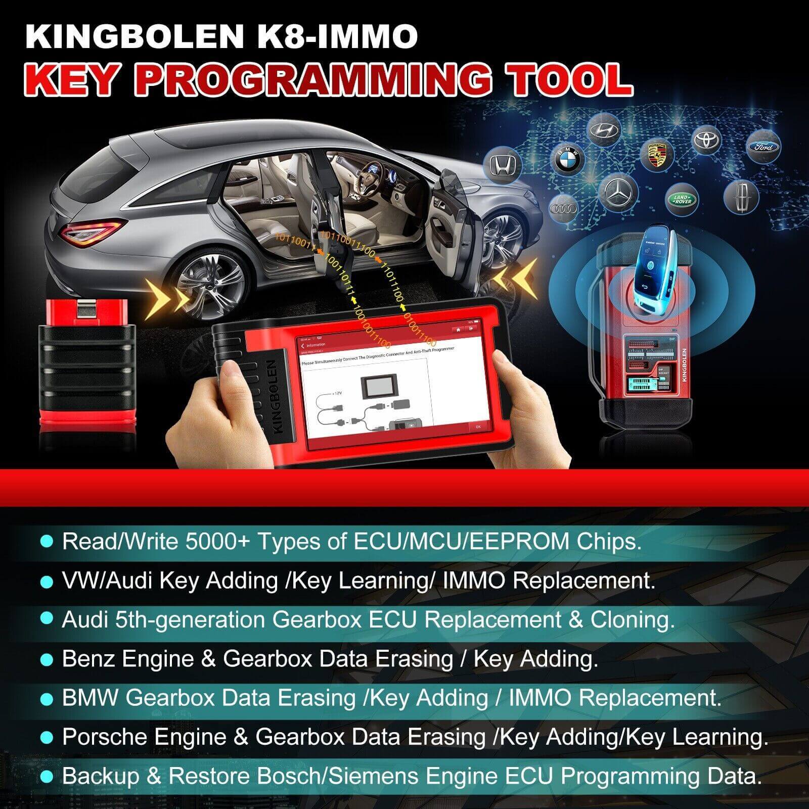 2025 KINGBOLEN K8 IMMO All System Diagnostic Tool - Key Programmer, ECU Coding, OBD2 Scanner with Anti-Theft & 24 Reset Functions - 2 Years Free Updates for Car Repair & Auto Maintenance Shops