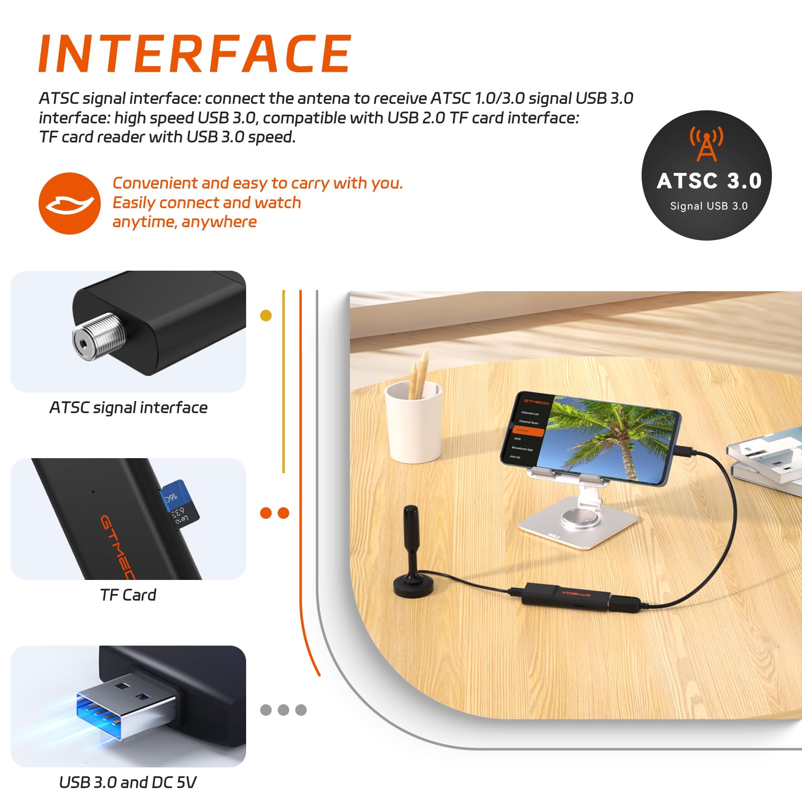 Next-Gen USB TV Tuner Stick - ATSC 3.0/1.0 Digital HDTV Receiver for Android Phones, Tablets & Car Computers | DVR Recording Support | Watch Live TV Anywhere | Perfect for Travel, Camping & Emergency Preparedness