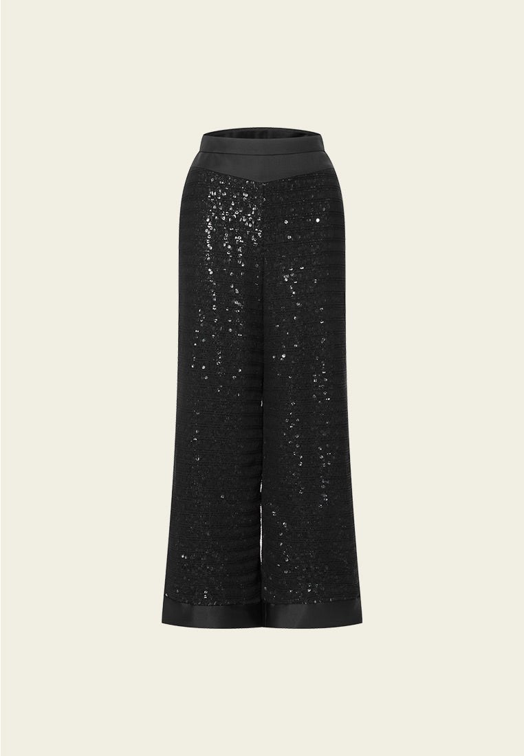Black Sequin Wide Leg Pants for Women - Elegant Party Trousers, Night Out & Special Occasion Wear