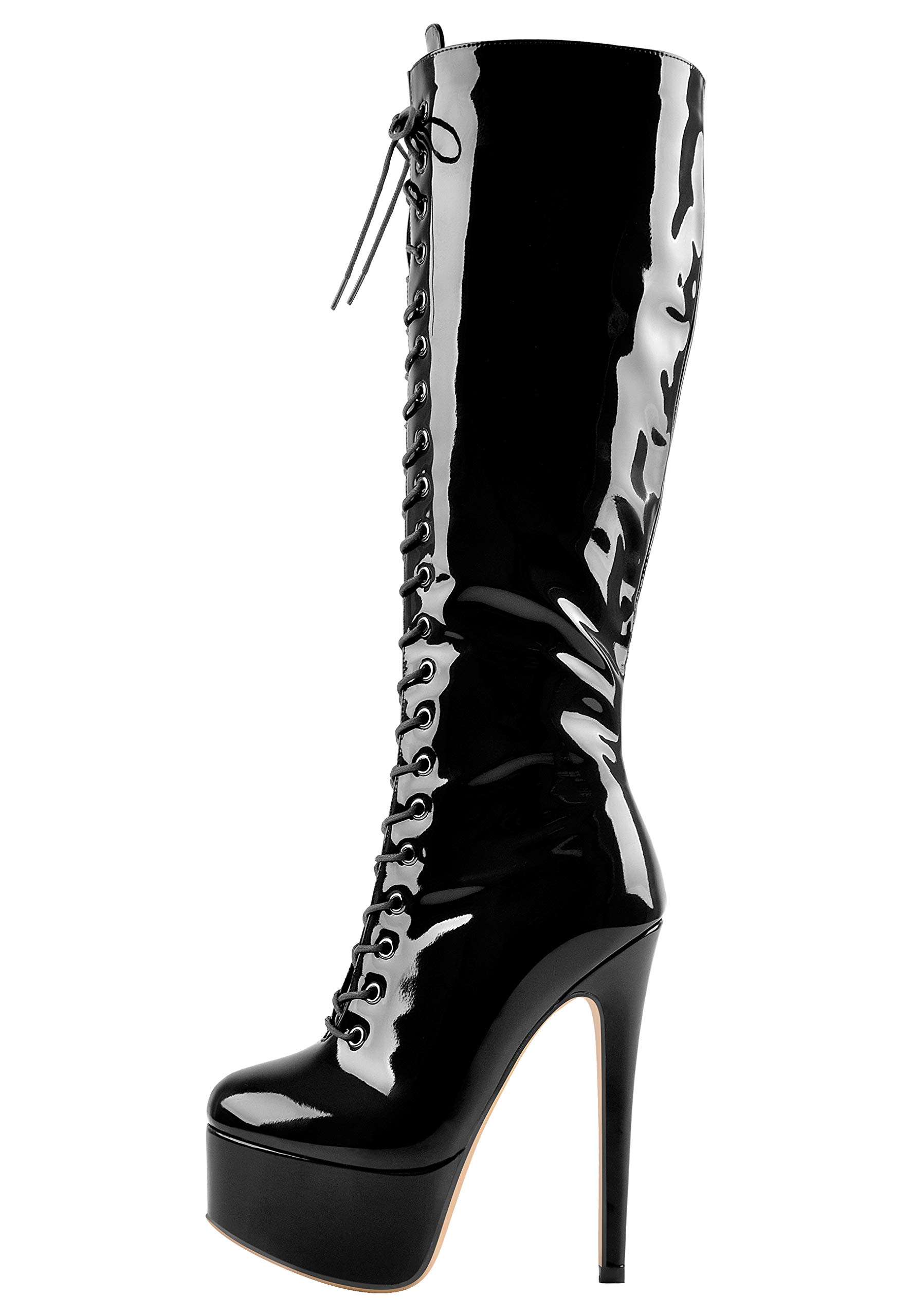 LISHAN Women's Fashion Stiletto Heels Knee High Boots with Lace Up & Platform - Sexy Dressy Boots for Night Out, Party & Special Occasions