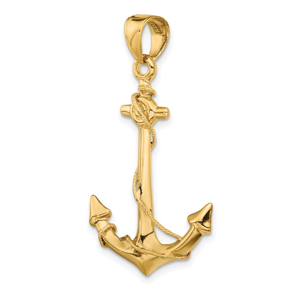 14k Yellow Gold Black Bow Large Anchor with Rope Pendant - Perfect for Nautical-Themed Jewelry and Gift Ideas