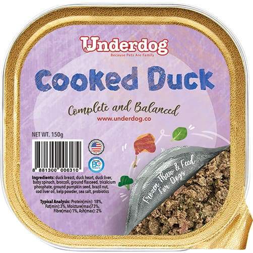 Premium Underdog Cooked Duck Fresh Frozen Dog Food 1.2kg - Grain-Free, High-Protein Natural Pet Food for Small & Large Dogs - Perfect for Mealtime, Training Treats & Weight Management
