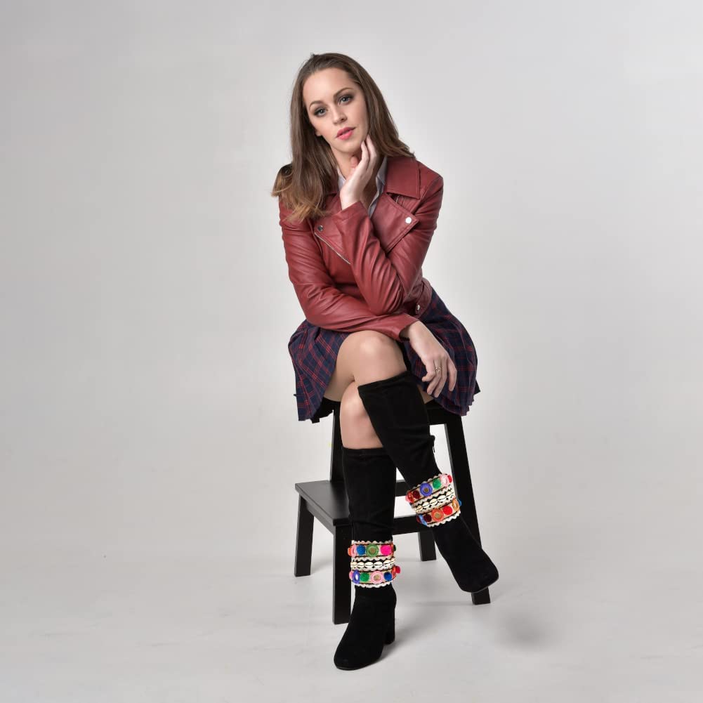 Kuchi Kurd Baloch Tribal Women's Boot Anklet Cuff Set - Colorful Embroidered Fabric with Beads, Coins, Mirrors & Shells (11x5 Inch) | Boho Jewelry for Belly Dance, Festival, Beach Party & Travel Accessories