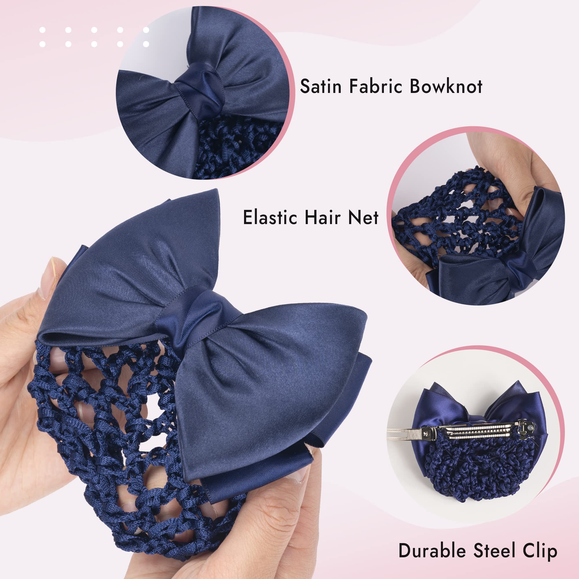 TXIN Women's Satin Bow Crochet Knit Red Snood with Bowknot Barrette - Non-Slip Mesh Hair Clips for Work, Girls & Everyday Style | Perfect for Office, School, Parties & Special Occasions