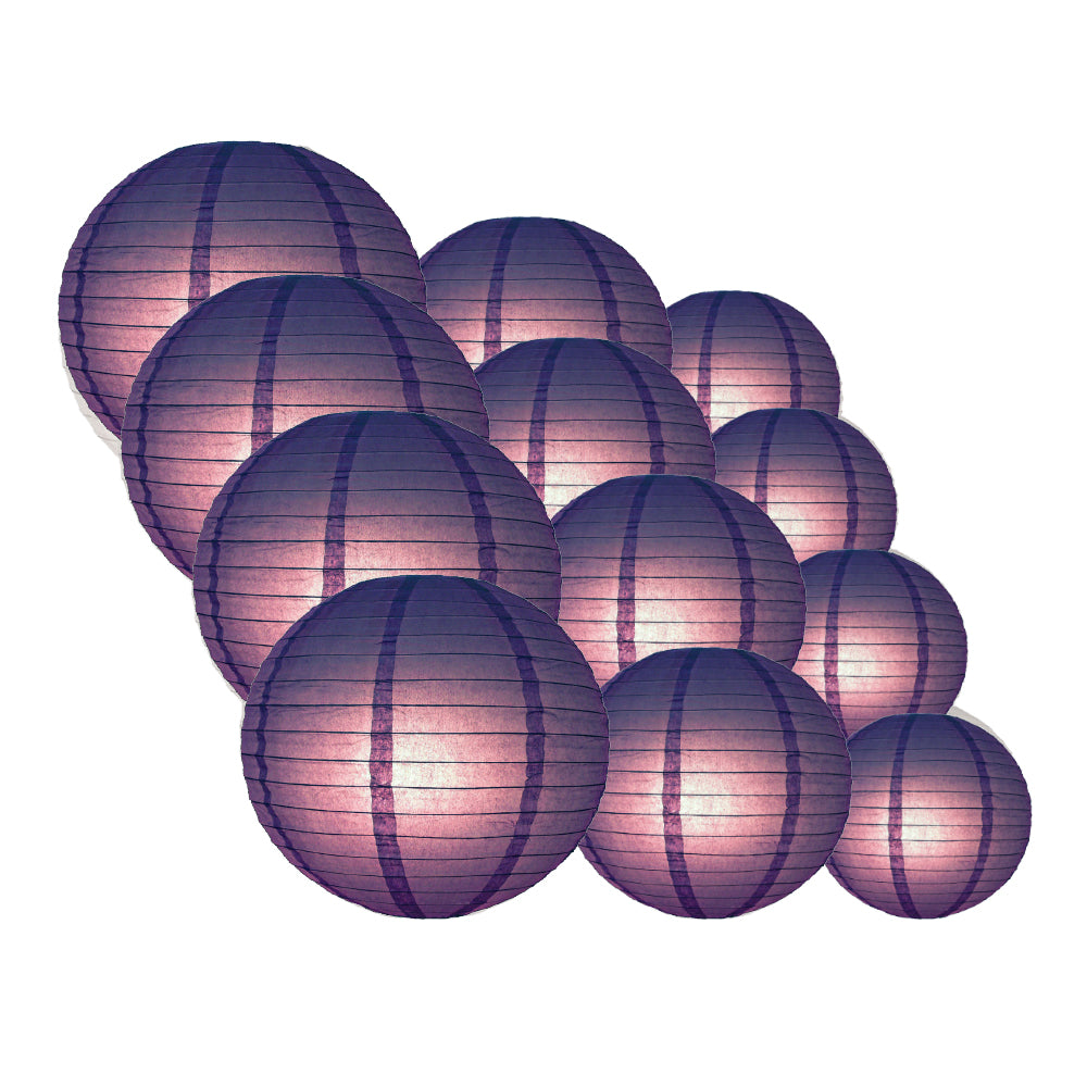 12-Piece Royal Purple Paper Lantern Set - Chinese Hanging Wedding & Party Decorations (12/10/8 Inch) - Perfect for Asian-Themed Weddings, Birthday Parties, and Festival Celebrations