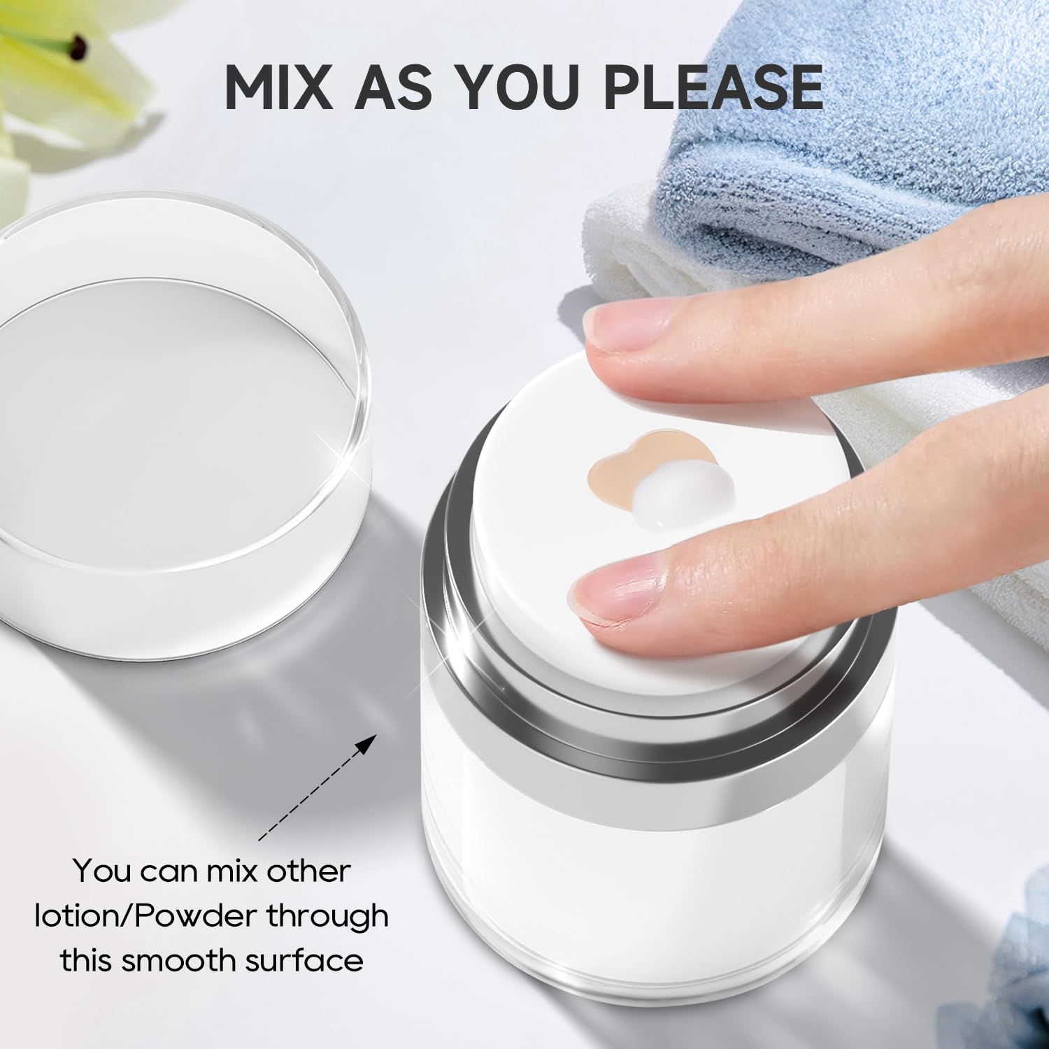 Morfone 1.0 oz Airless Pump Jars - Leak-Proof Moisturizer Dispenser for Cream, Lotion & Gels | Travel-Friendly Cosmetic Containers | Perfect for Skincare, Toiletries & Thick Moisturizers (White)