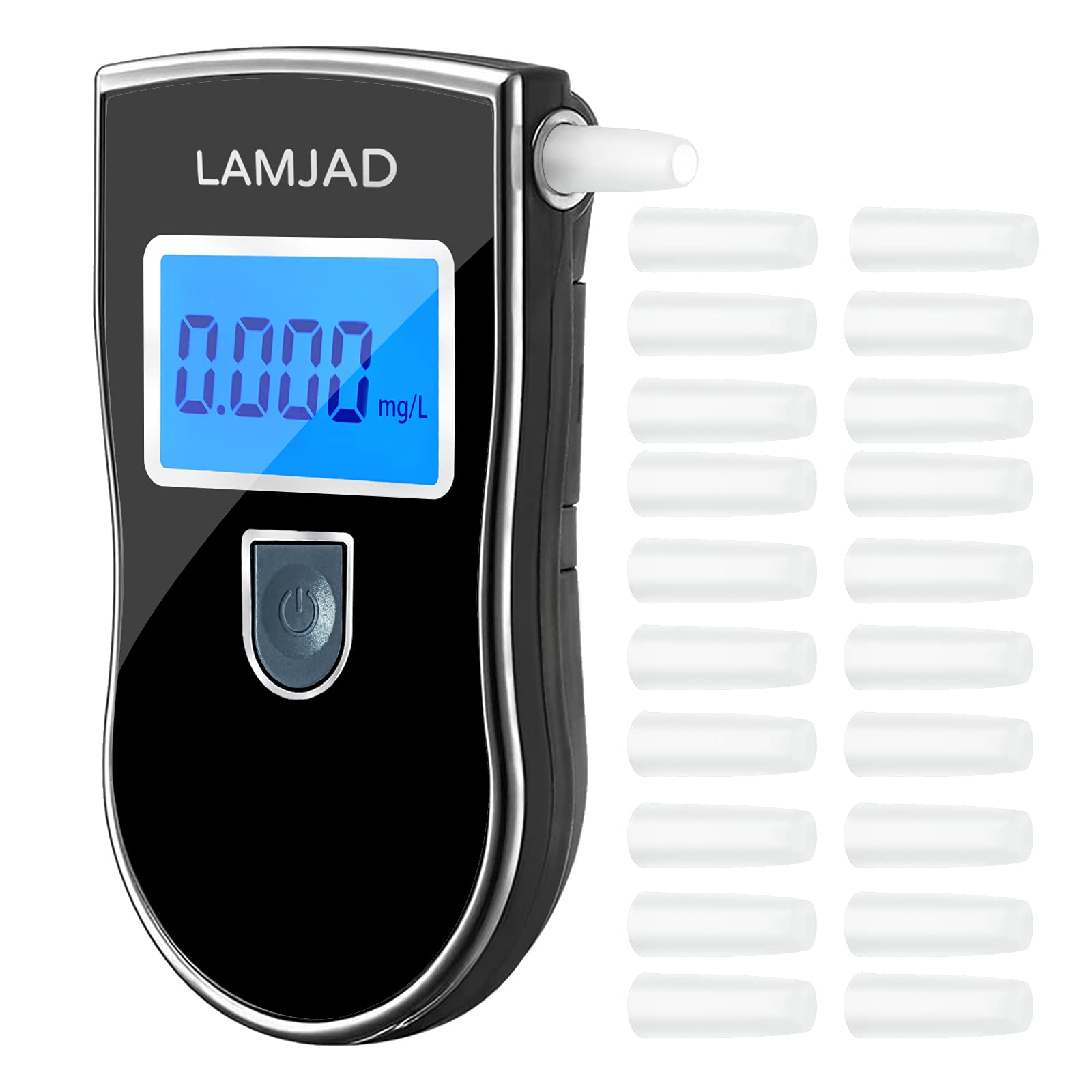 Professional AT818 Breathalyzer with 20 Mouthpieces - High Accuracy Police Grade Alcohol Tester with Blue Backlight LCD Screen for Personal, Workplace, and Law Enforcement Use