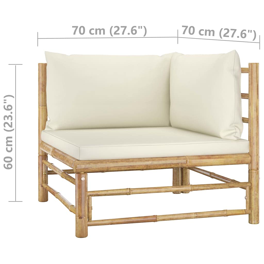 2-Piece Bamboo Garden Lounge Set with Cream White Cushions - Outdoor Patio Sectional Furniture - All-Weather Wicker Sofa & Coffee Table Set for Backyard, Poolside or Deck Relaxation