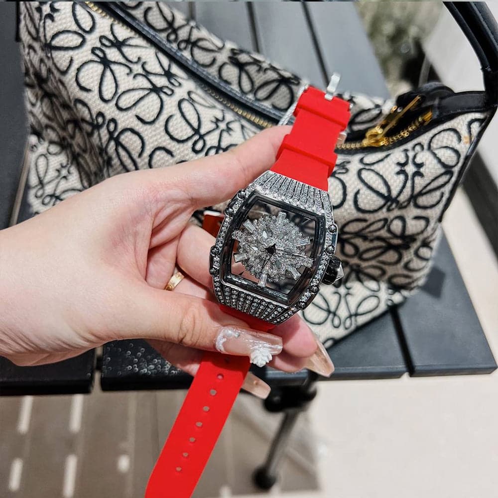 Aries Gold Crystal Dial Red Silicone Strap Women's Watch L 5044 SW R - Elegant Fashion Accessory for Women, Perfect for Daily Wear, Parties & Special Occasions
