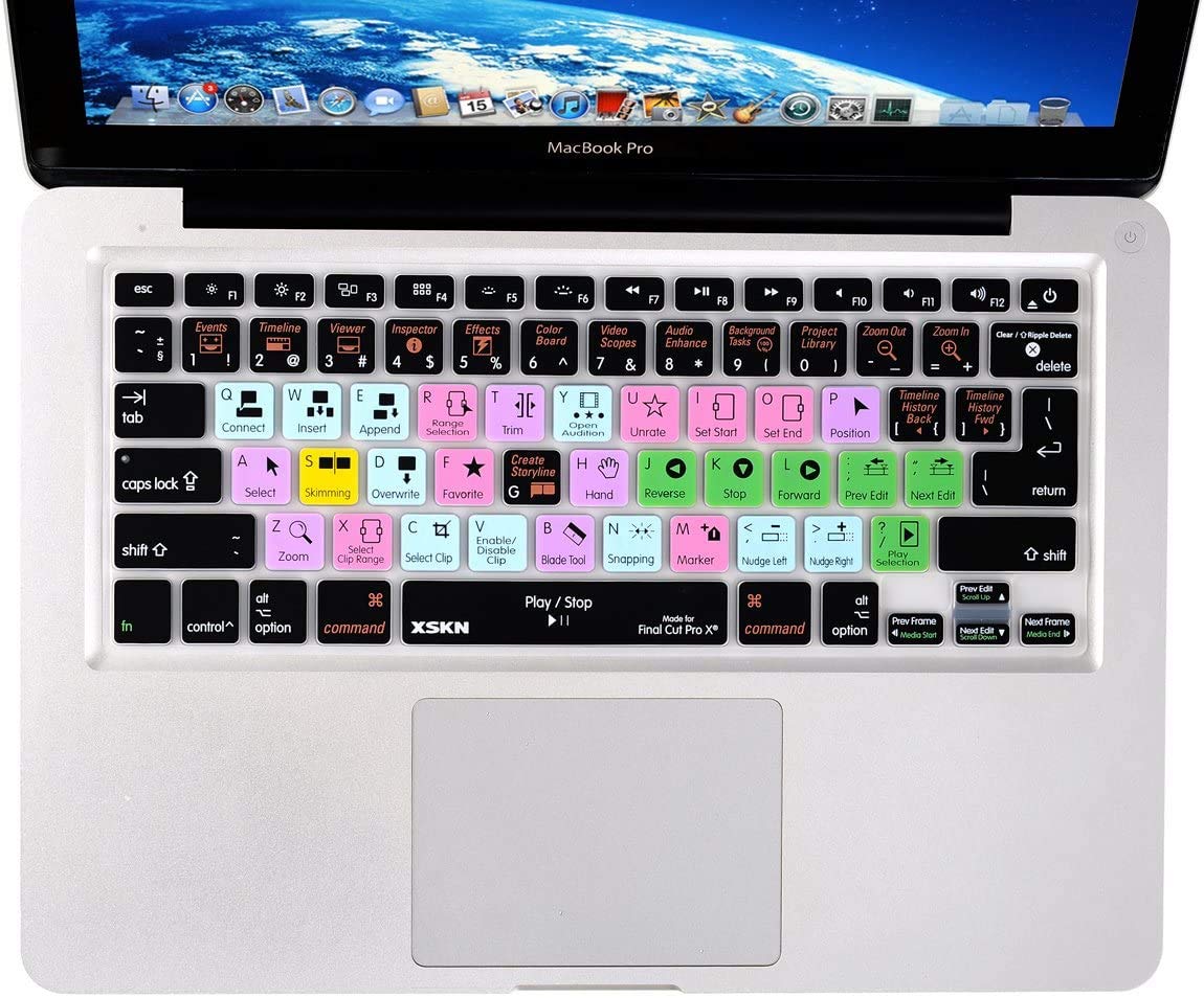 Final Cut Pro X English Silicone Keyboard Cover - Shortcuts Skin Protector for MacBook Air & MacBook Pro 13/15/17 Inch (US/EU Layout) | Perfect for Video Editors & Content Creators