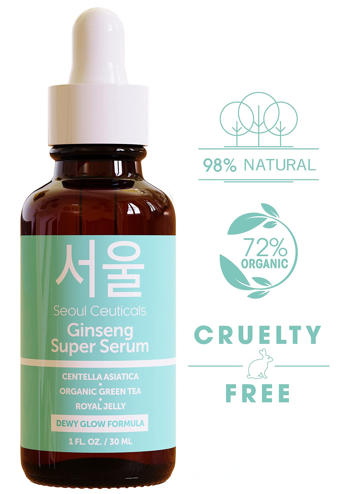 SeoulCeuticals Korean Ginseng Serum - K Beauty Skincare with Green Tea, Centella & Royal Jelly | Organic, Cruelty-Free Anti-Aging Face Serum for Dewy Glow (1oz) - Perfect for Daily Hydration & Nighttime Skin Repair