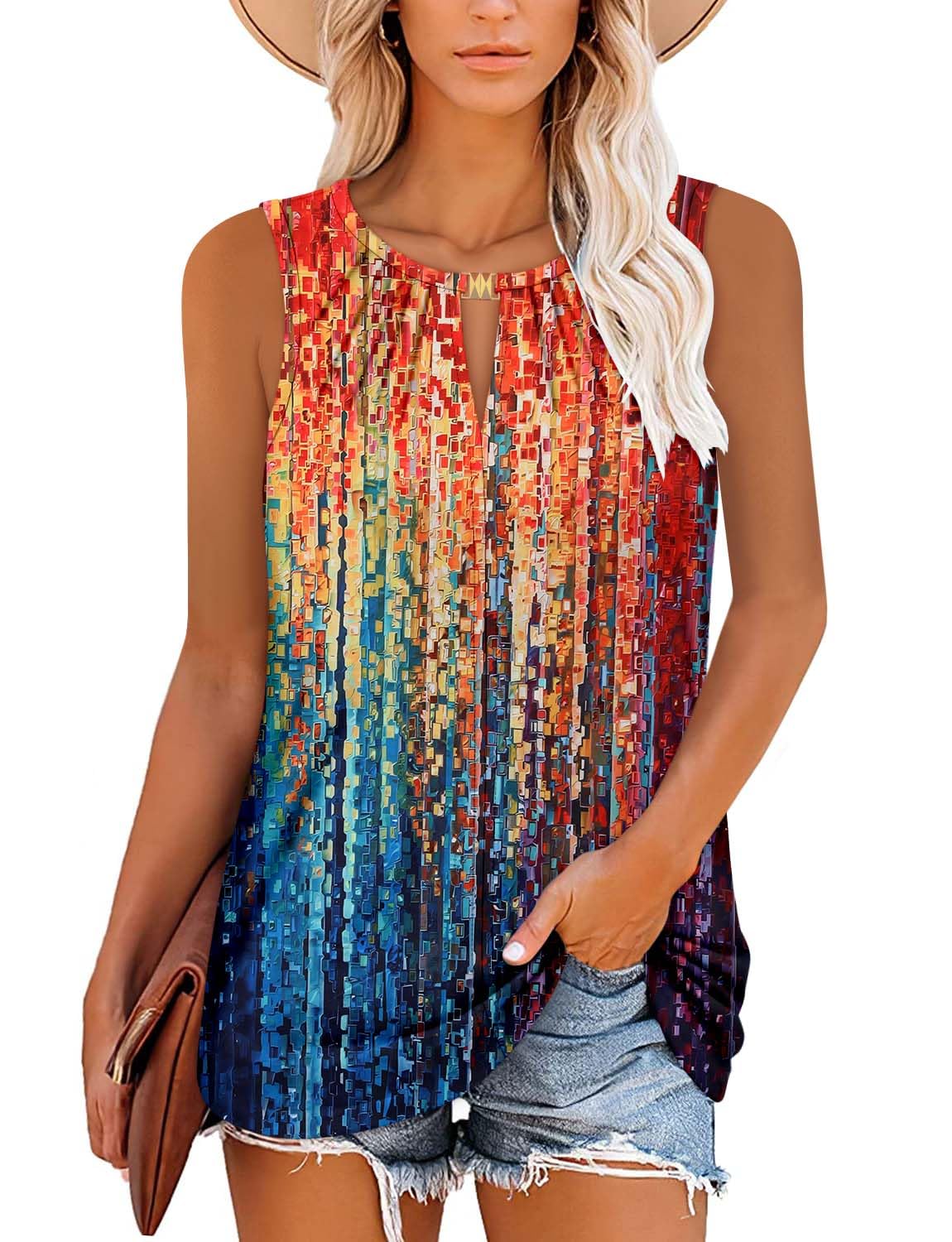 ROSELINLIN Women's Floral Sleeveless Tank Tops - Summer Tunic Tops for Casual Wear, Beach Cover-Up & Vacation Outfits