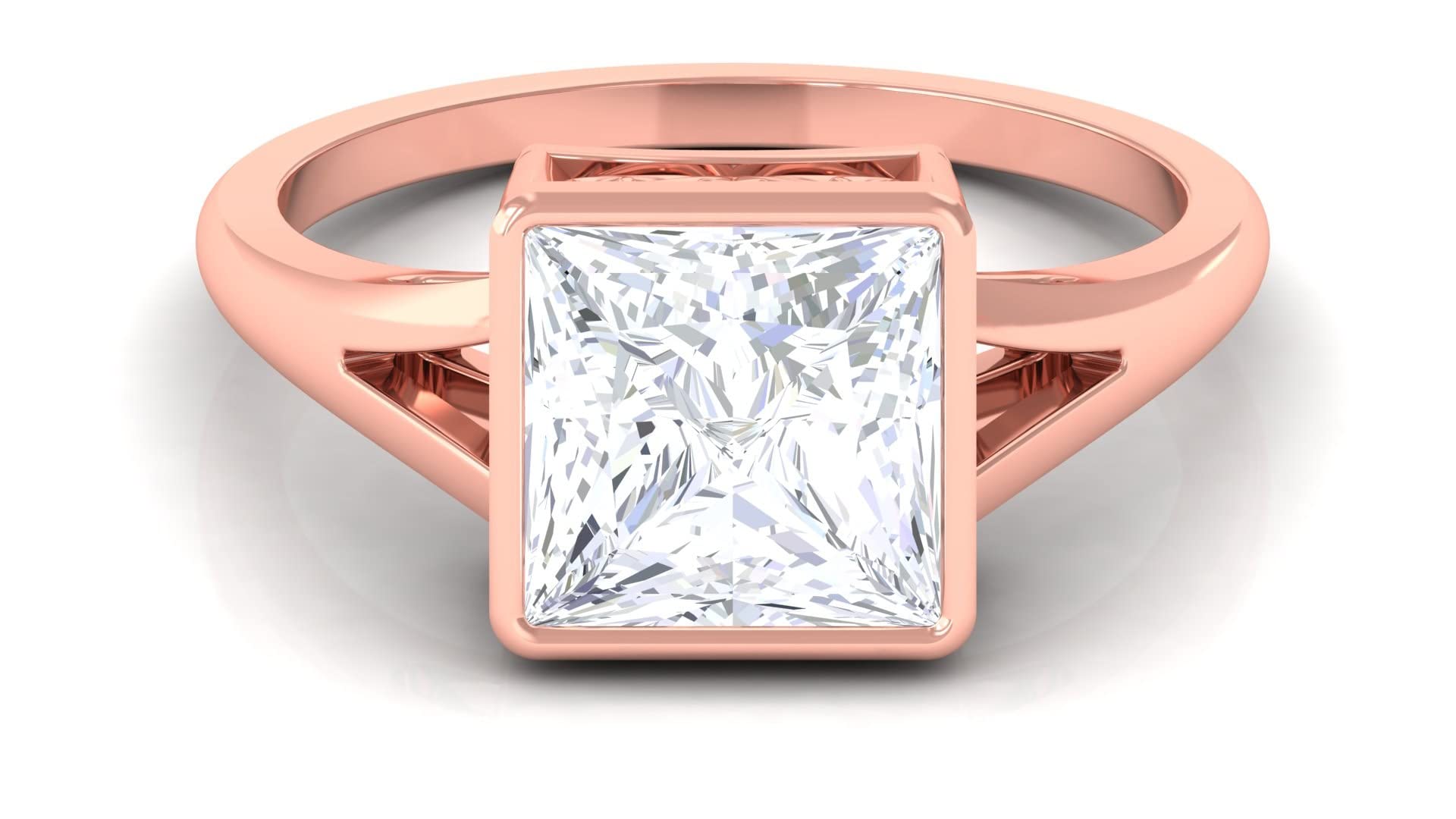 3.25 Carat Moissanite Solitaire Engagement Ring, 8mm Princess Cut Bezel Set Split Shank Ring in 14K Solid Gold – Perfect for Proposals, Weddings & Anniversary Gifts