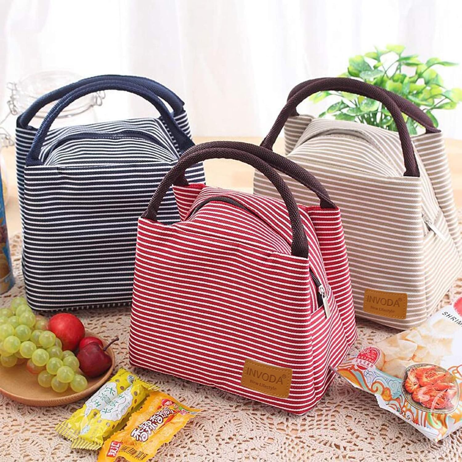 4-Pack Insulated Lunch Bags with Zip Closure - Reusable Foldable Cooler Tote for Office, Picnic & Travel - Thermal Food Container for Men & Women (Perfect for Meal Prep, School Lunch & Outdoor Activities)