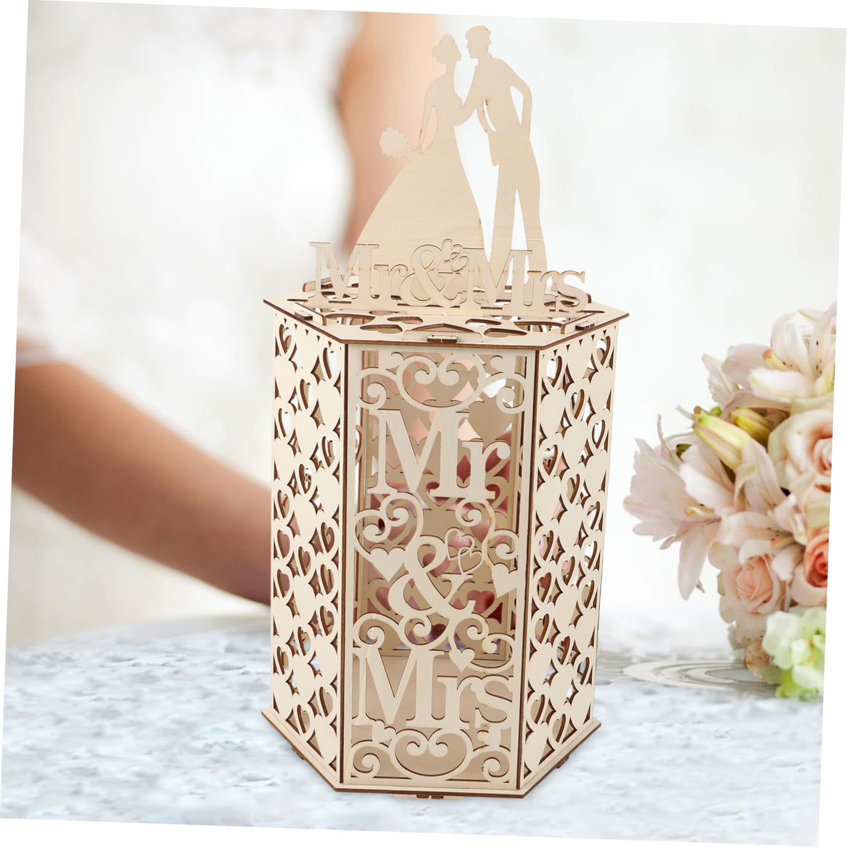 CIMAXIC Large Wooden Card Storage Box for Wedding Invitations, Greeting Cards & Envelopes - Elegant Keepsake Organizer for Bridal Shower, Anniversary & Special Occasions