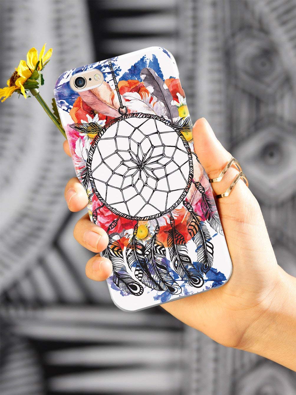 Inspired Cases - iPhone 12 Case Compatible - 3D Textured Protective Phone Cover for Apple iPhone 12 - Floral Boho Dreamcatcher Design - White | Perfect for Daily Use, Travel & Gift Giving